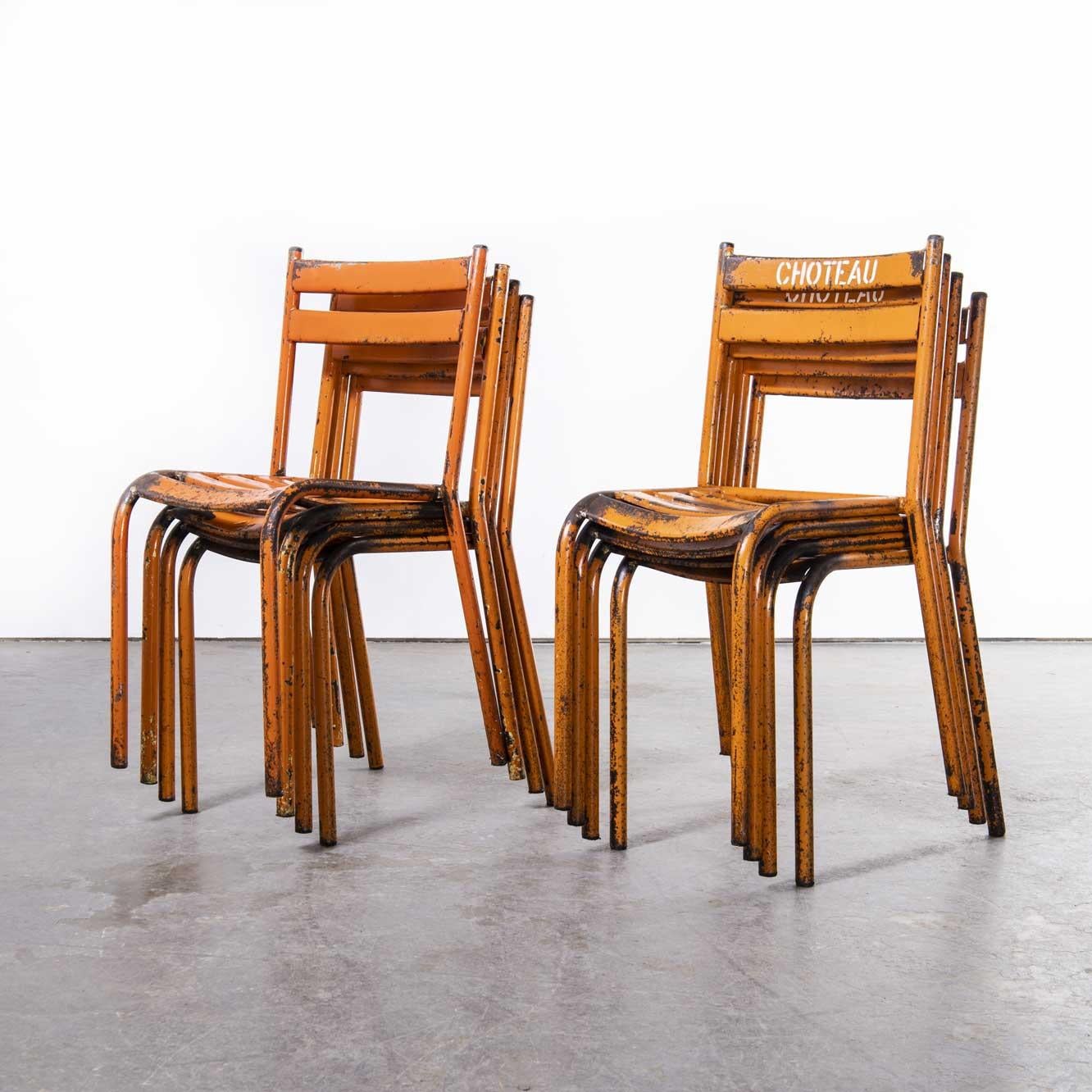 1950's Toledo Orange Metal Stacking Outdoor Chairs - Set Of Eight 1