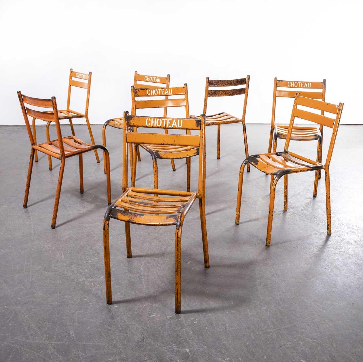 1950's Toledo Orange Metal Stacking Outdoor Chairs - Set Of Eight 3