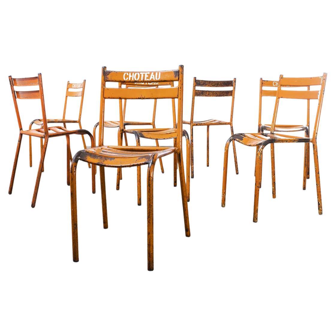 1950's Toledo Orange Metal Stacking Outdoor Chairs - Set Of Eight