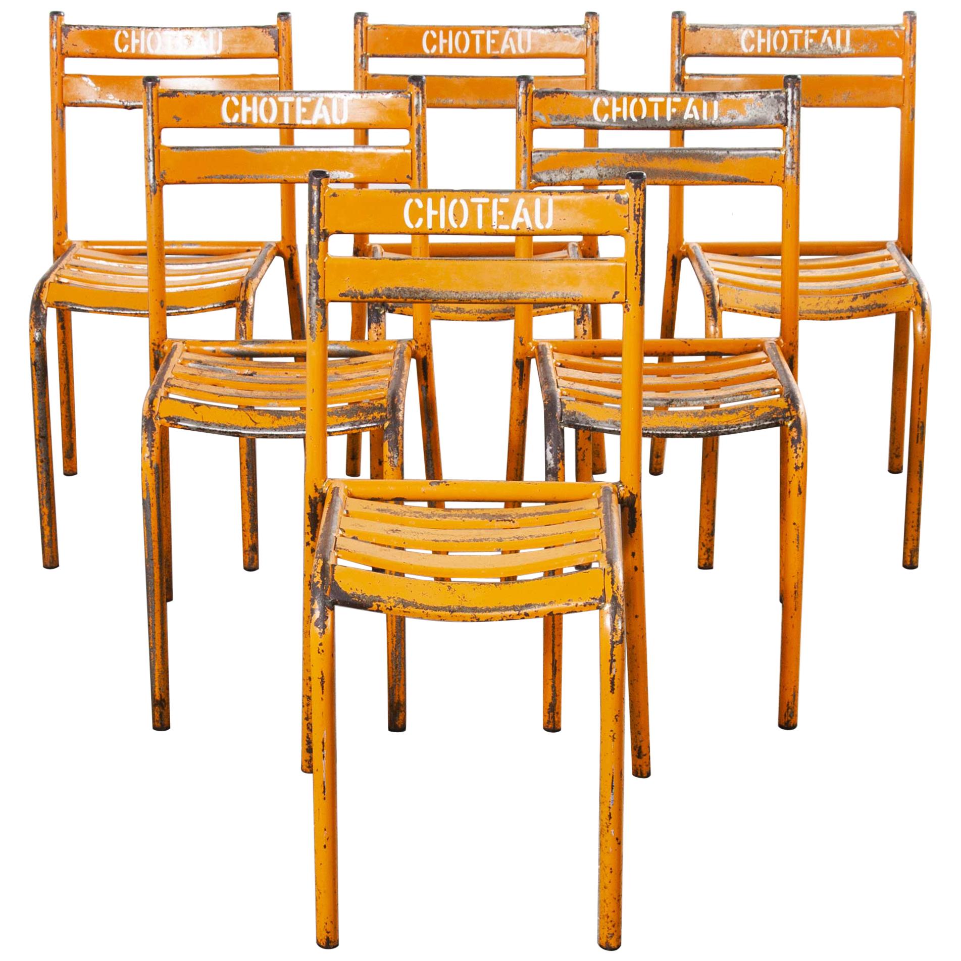1950s Toledo Orange Metal Stacking Outdoor Chairs, Set of Six