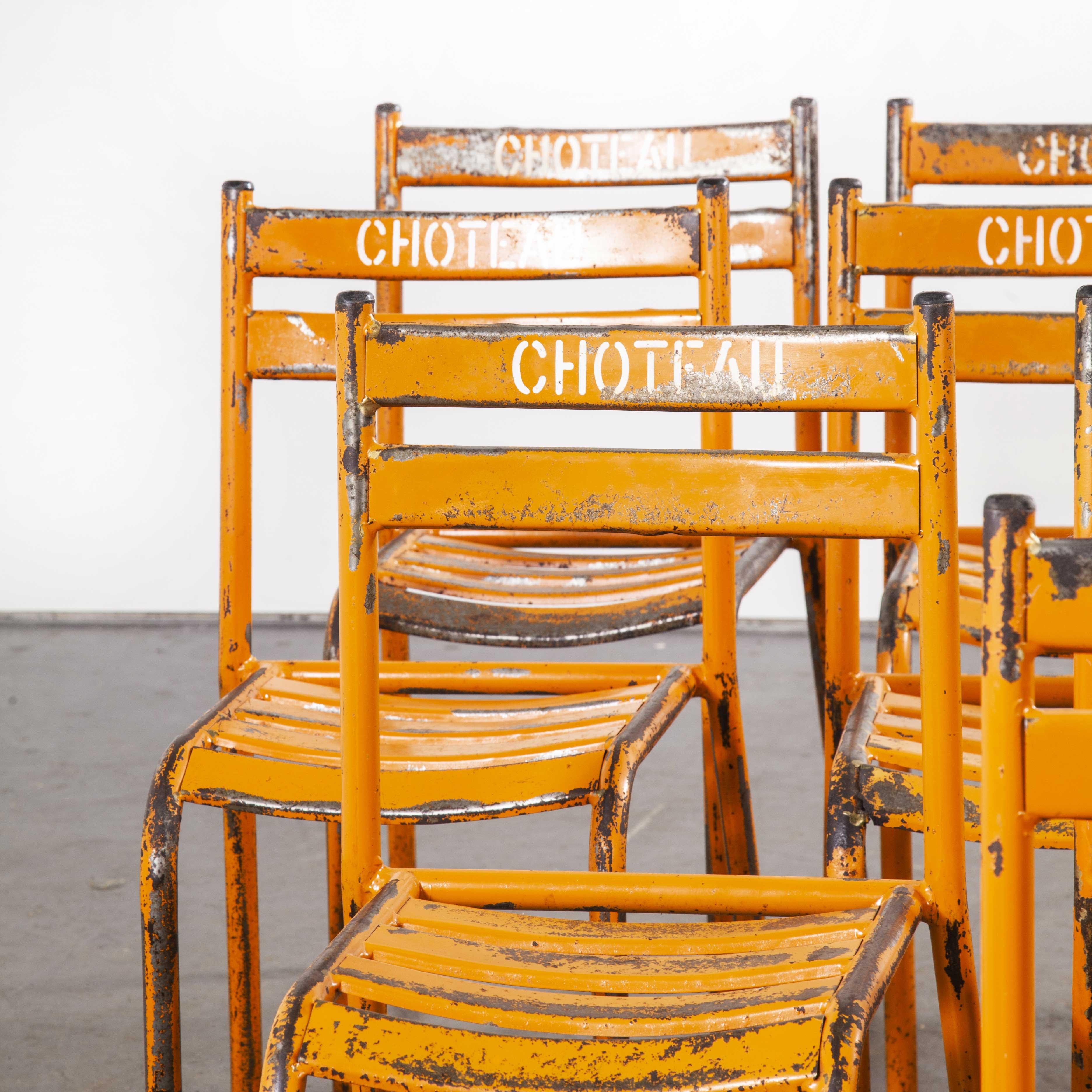 1950s Toledo Orange Metal Stacking Outdoor Chairs, Set of Twelve In Good Condition In Hook, Hampshire