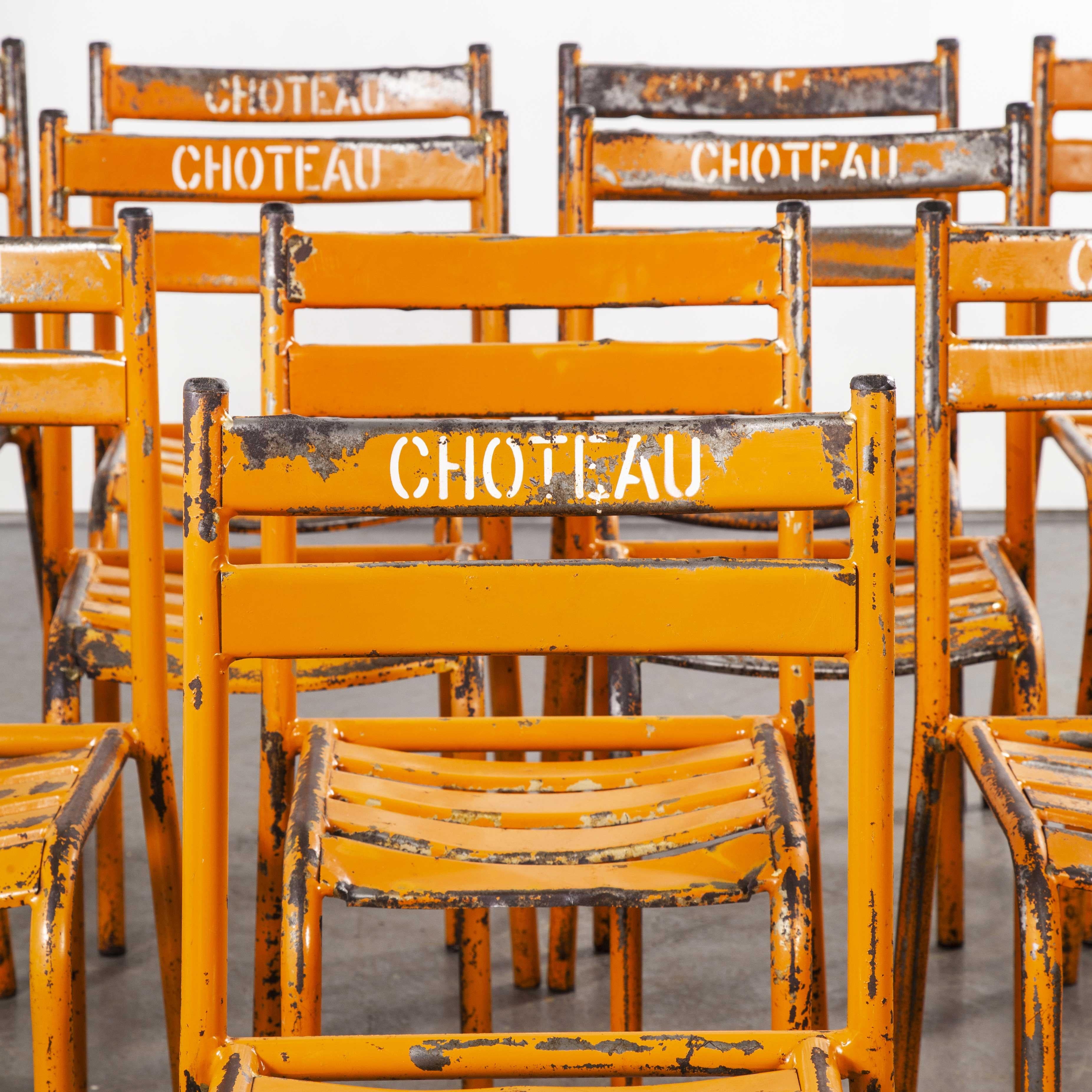 Mid-20th Century 1950s Toledo Orange Metal Stacking Outdoor Chairs, Set of Twelve