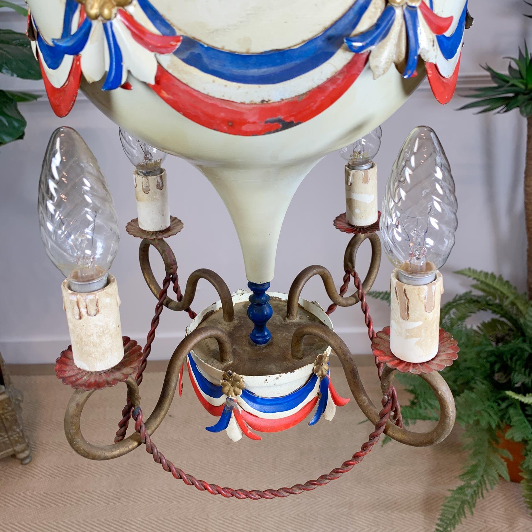 1950’s White Toleware Hot Air Balloon Chandelier For Sale 2