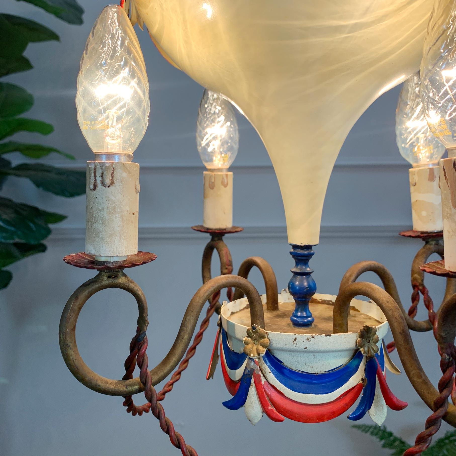 1950’s White Toleware Hot Air Balloon Chandelier For Sale 5