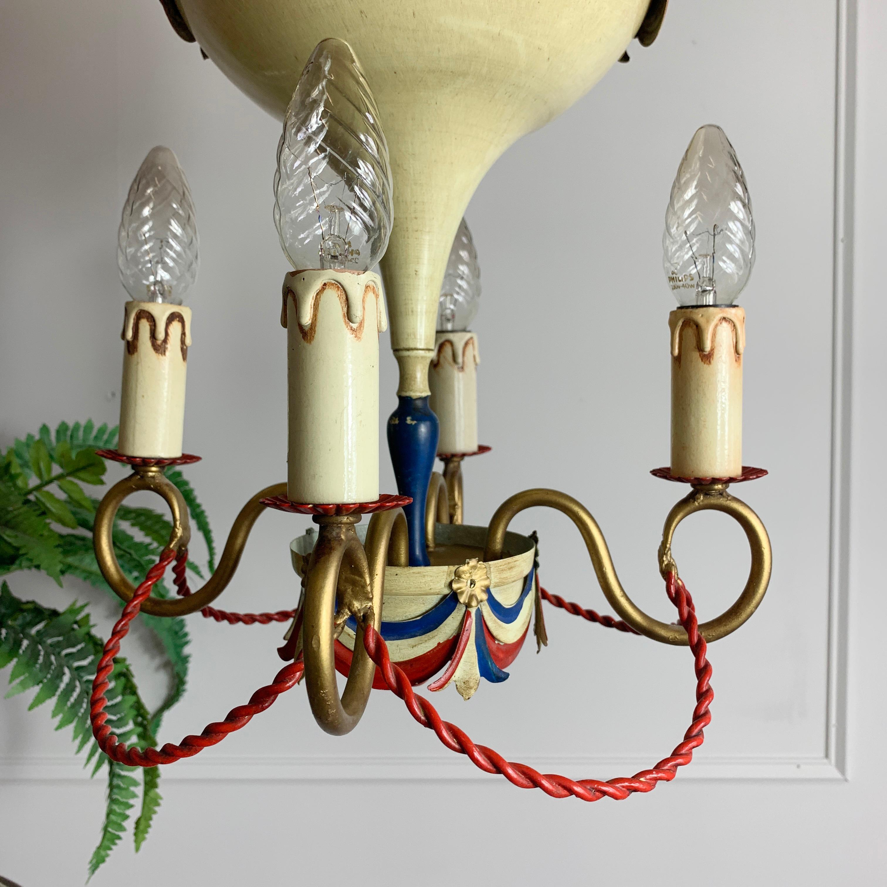 20th Century 1950’s White Toleware Hot Air Balloon Chandelier For Sale