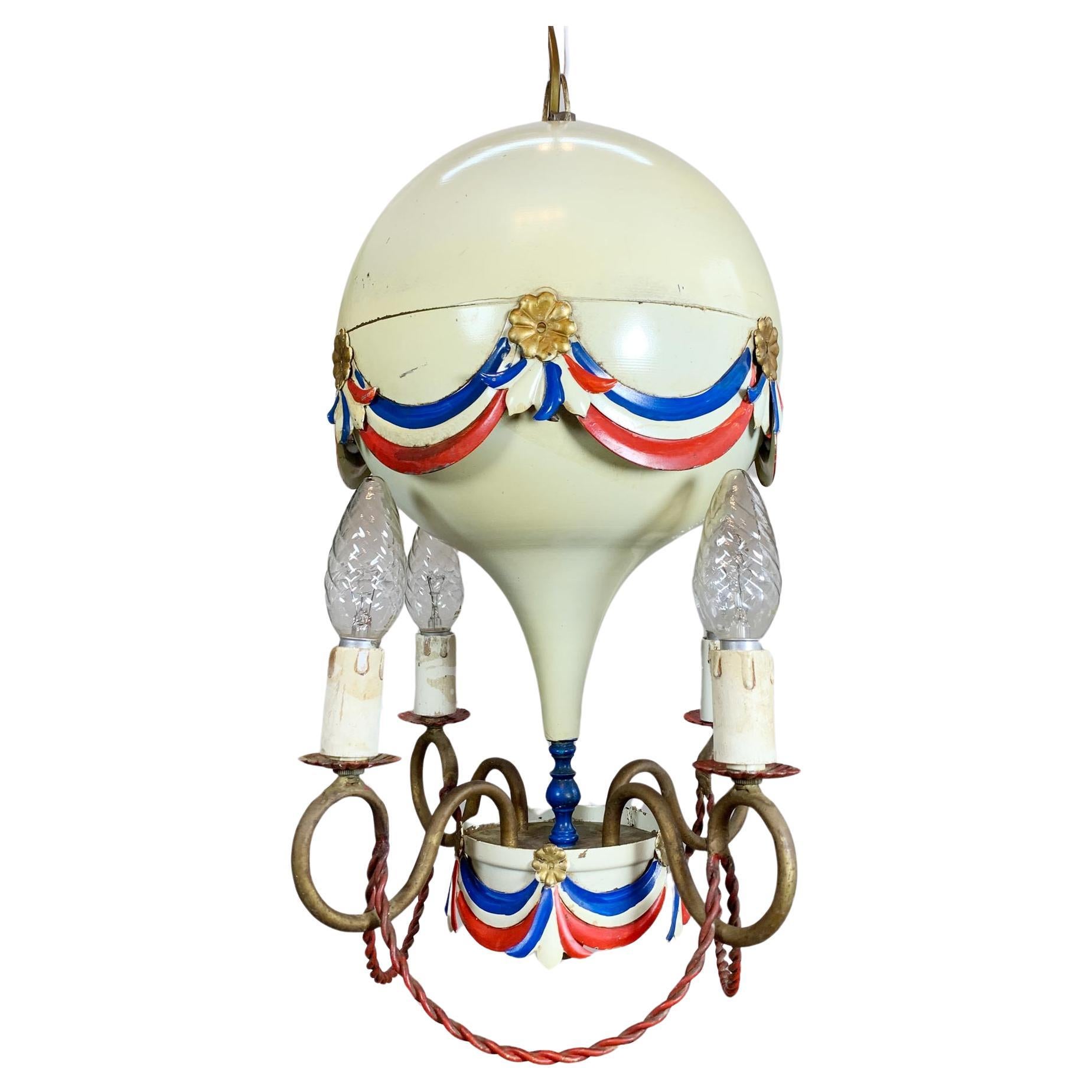 1950’s White Toleware Hot Air Balloon Chandelier For Sale
