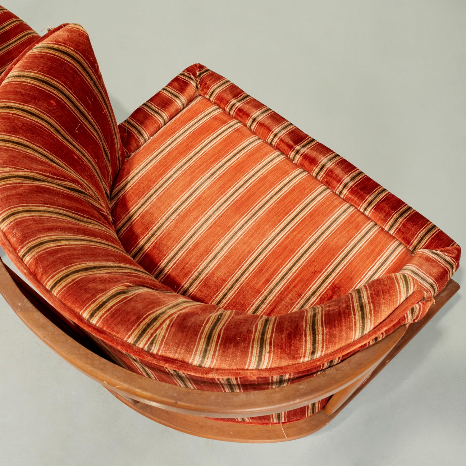 Mid-Century Modern 1950's Tomlinson Slipper Chairs in Vibrant Striped Upholstery, a Pair