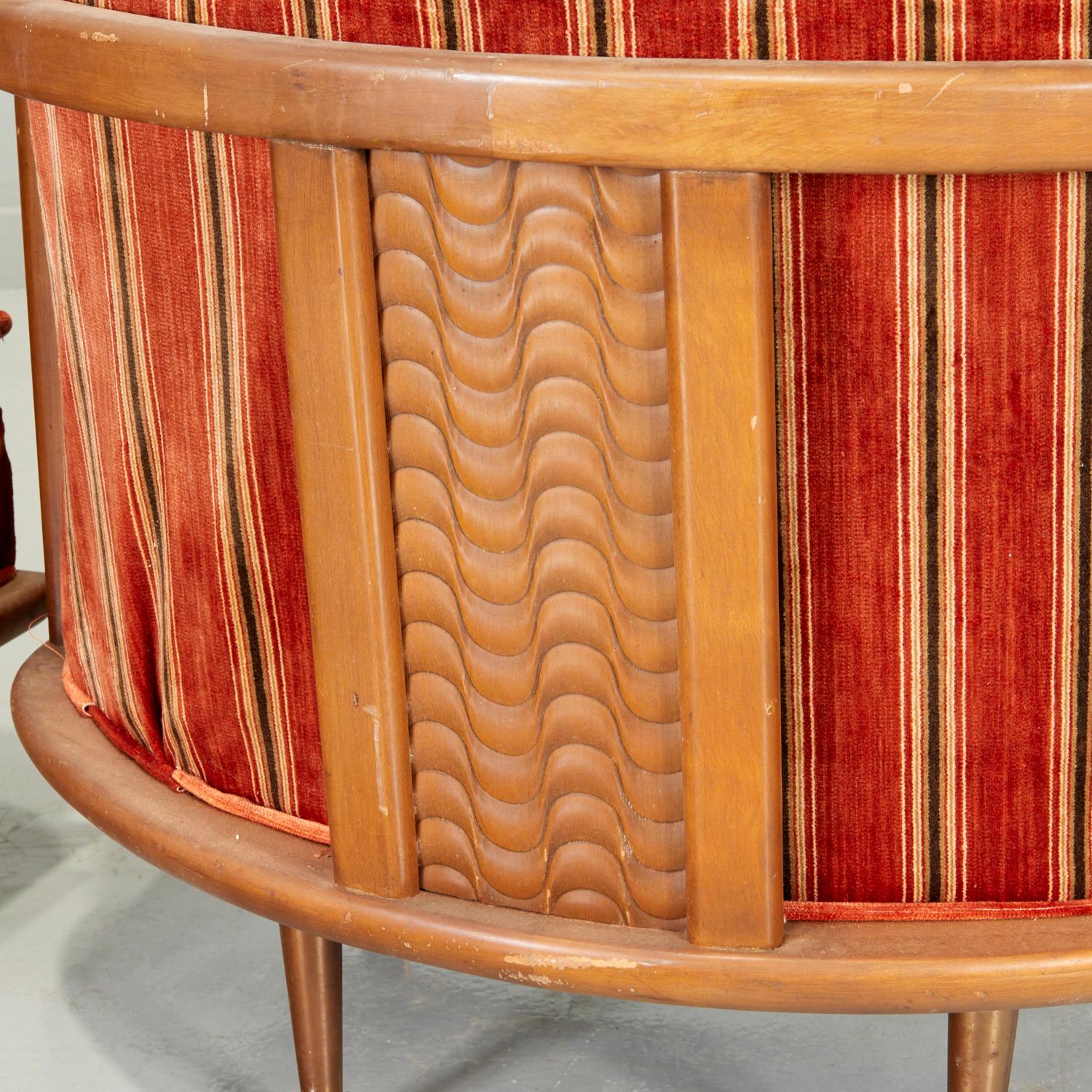1950's Tomlinson Slipper Chairs in Vibrant Striped Upholstery, a Pair In Fair Condition In Morristown, NJ