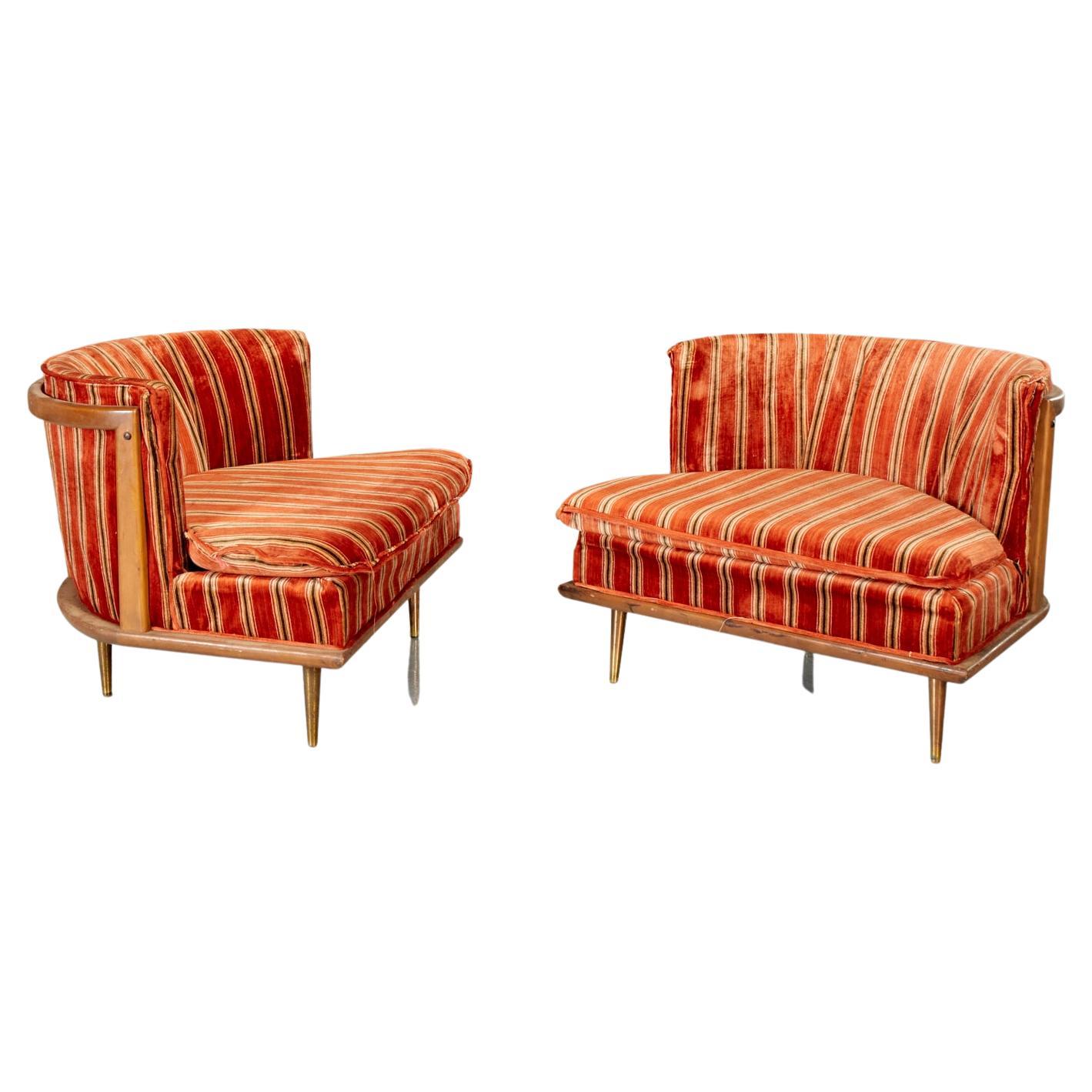 1950's Tomlinson Slipper Chairs in Vibrant Striped Upholstery, a Pair