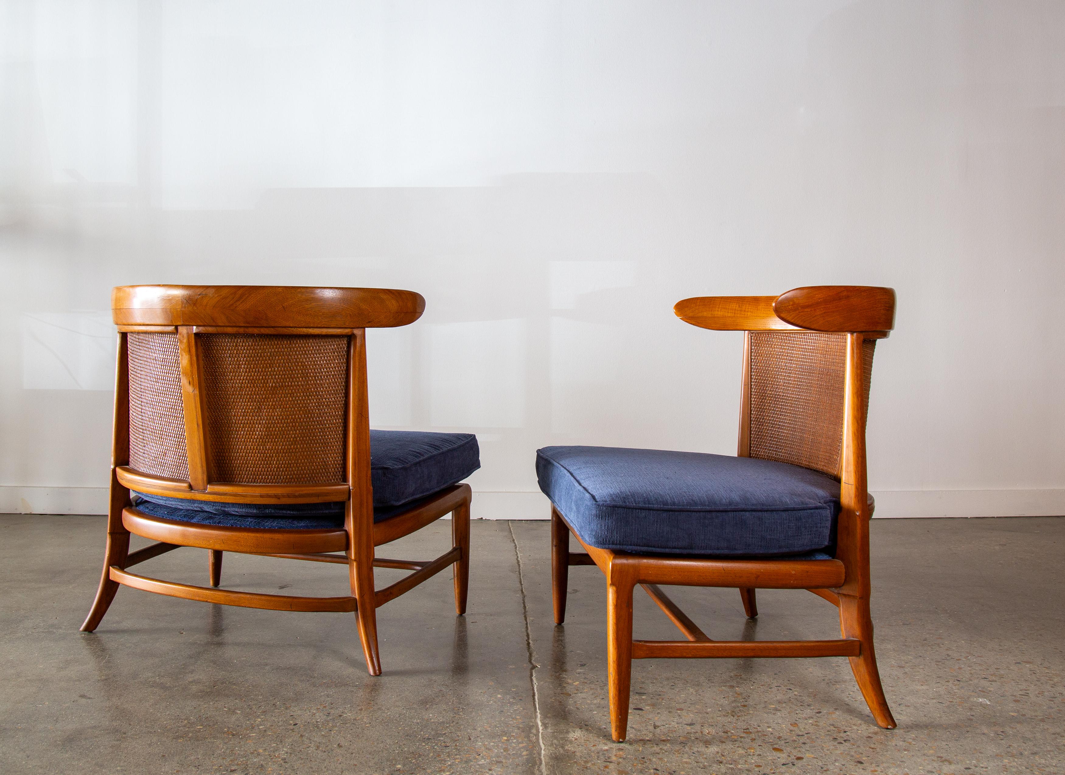 Mid-Century Modern 1950s Tomlinson Sophisticate Slipper Chairs Chestnut Cane Mid Century Modern