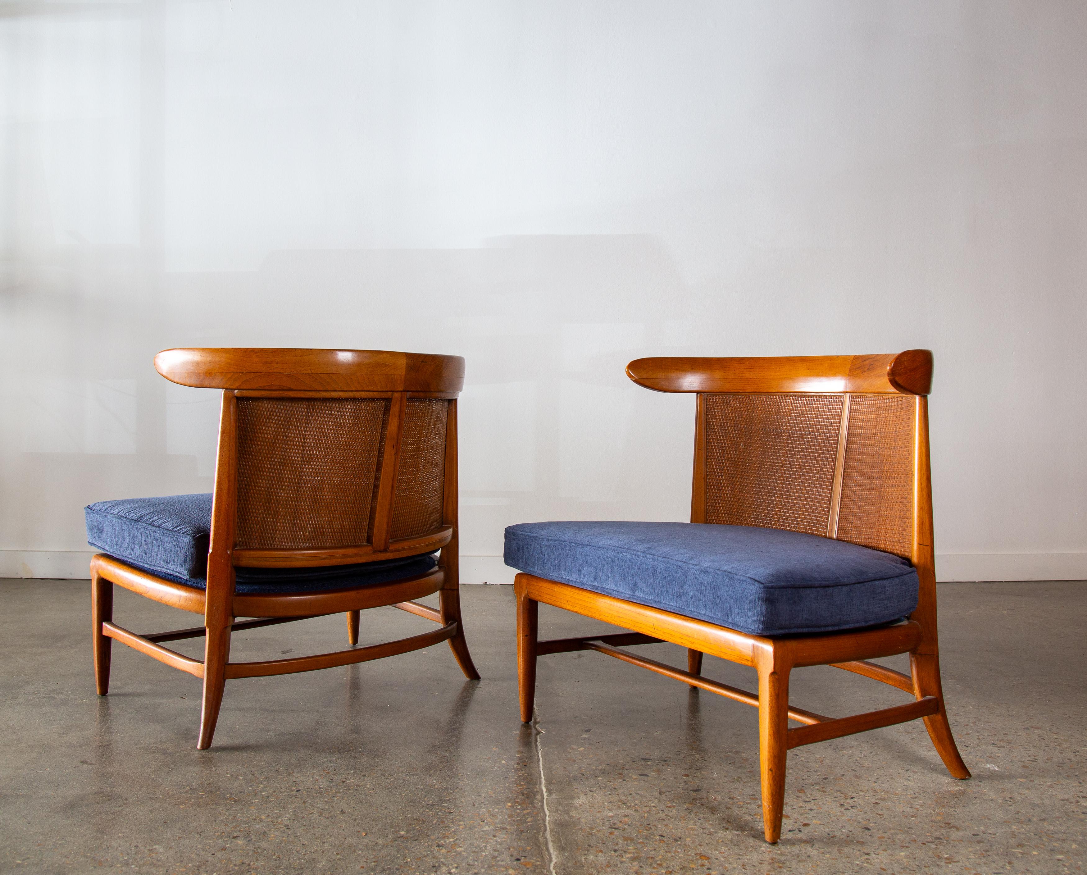 American 1950s Tomlinson Sophisticate Slipper Chairs Chestnut Cane Mid Century Modern