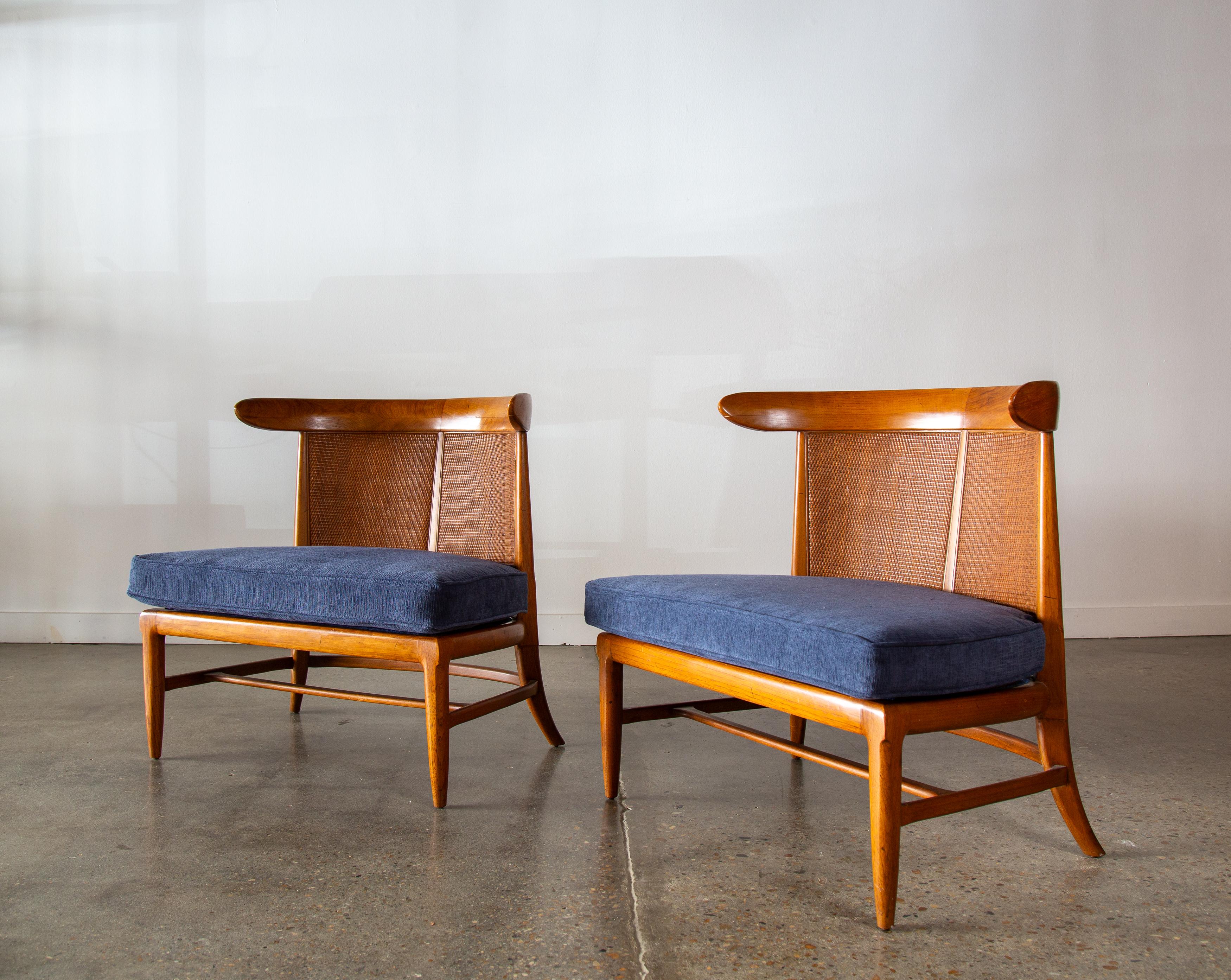 1950s Tomlinson Sophisticate Slipper Chairs Chestnut Cane Mid Century Modern In Good Condition In Virginia Beach, VA