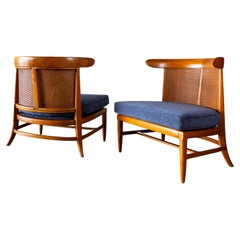 1950s Tomlinson Sophisticate Slipper Chairs Chestnut Cane Mid Century Modern