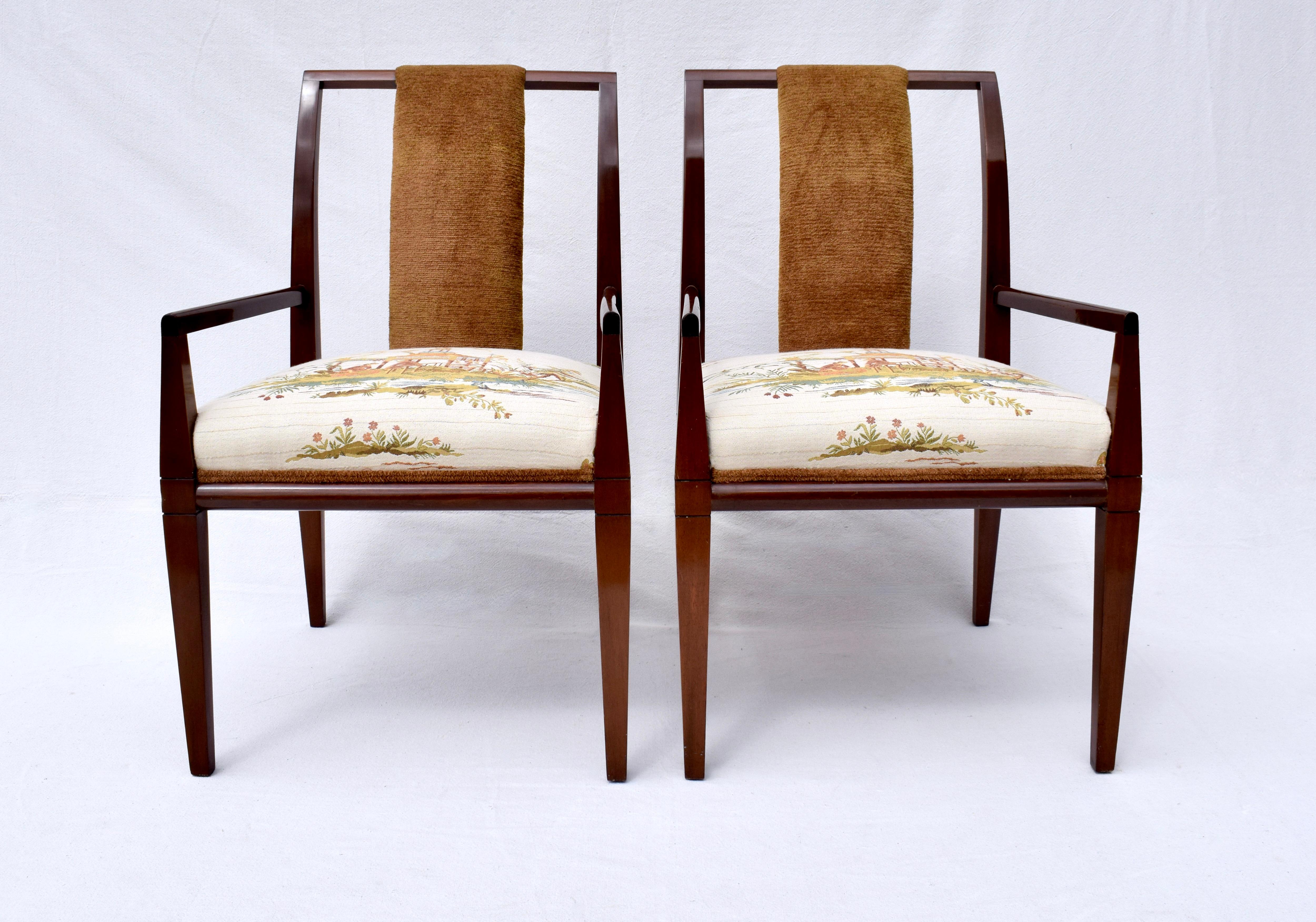 Mid-Century Modern 1950's Tommi Parzinger Dining Chairs in Brunschwig & Fils For Sale
