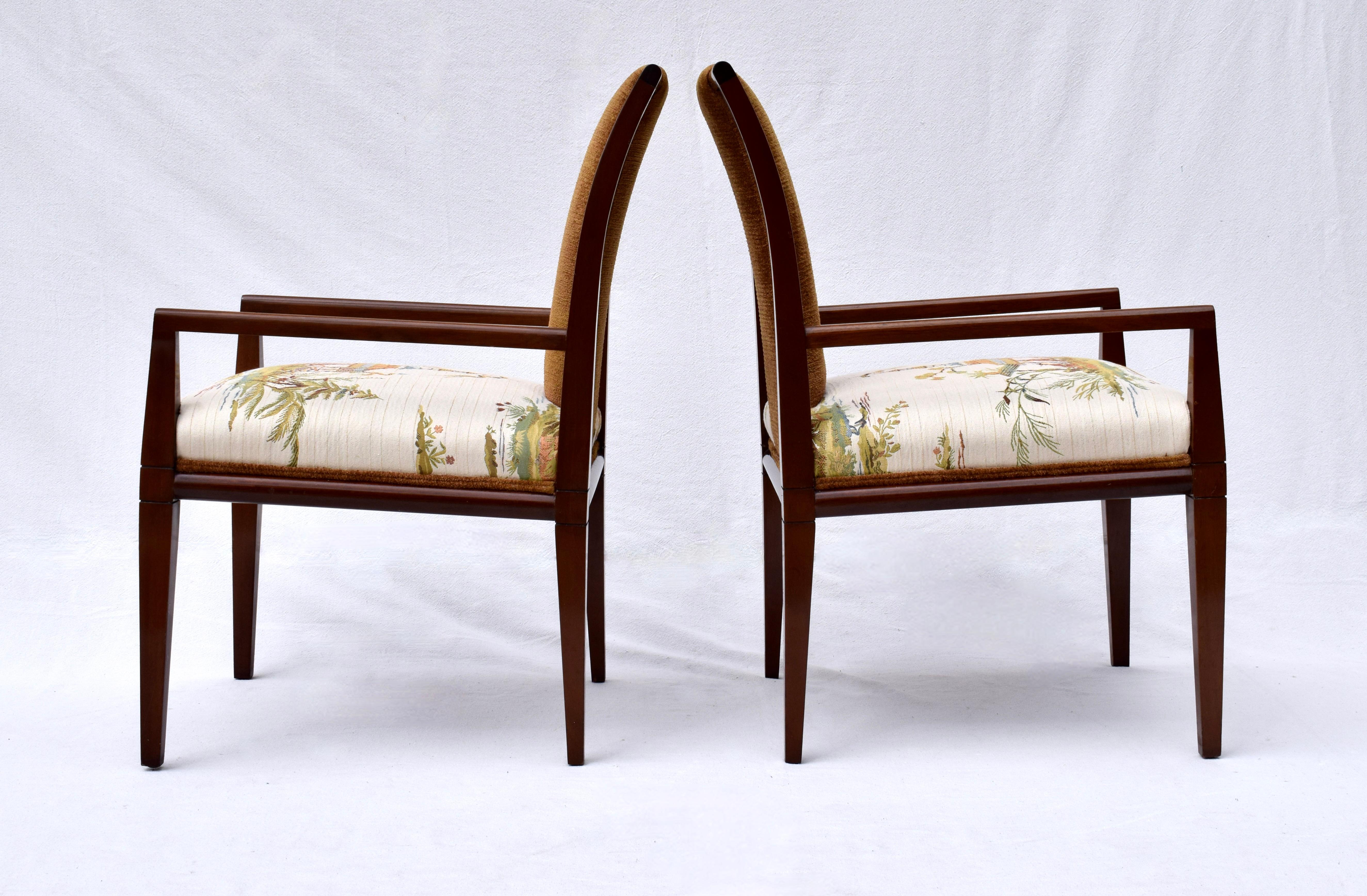 Woven 1950's Tommi Parzinger Dining Chairs in Brunschwig & Fils For Sale