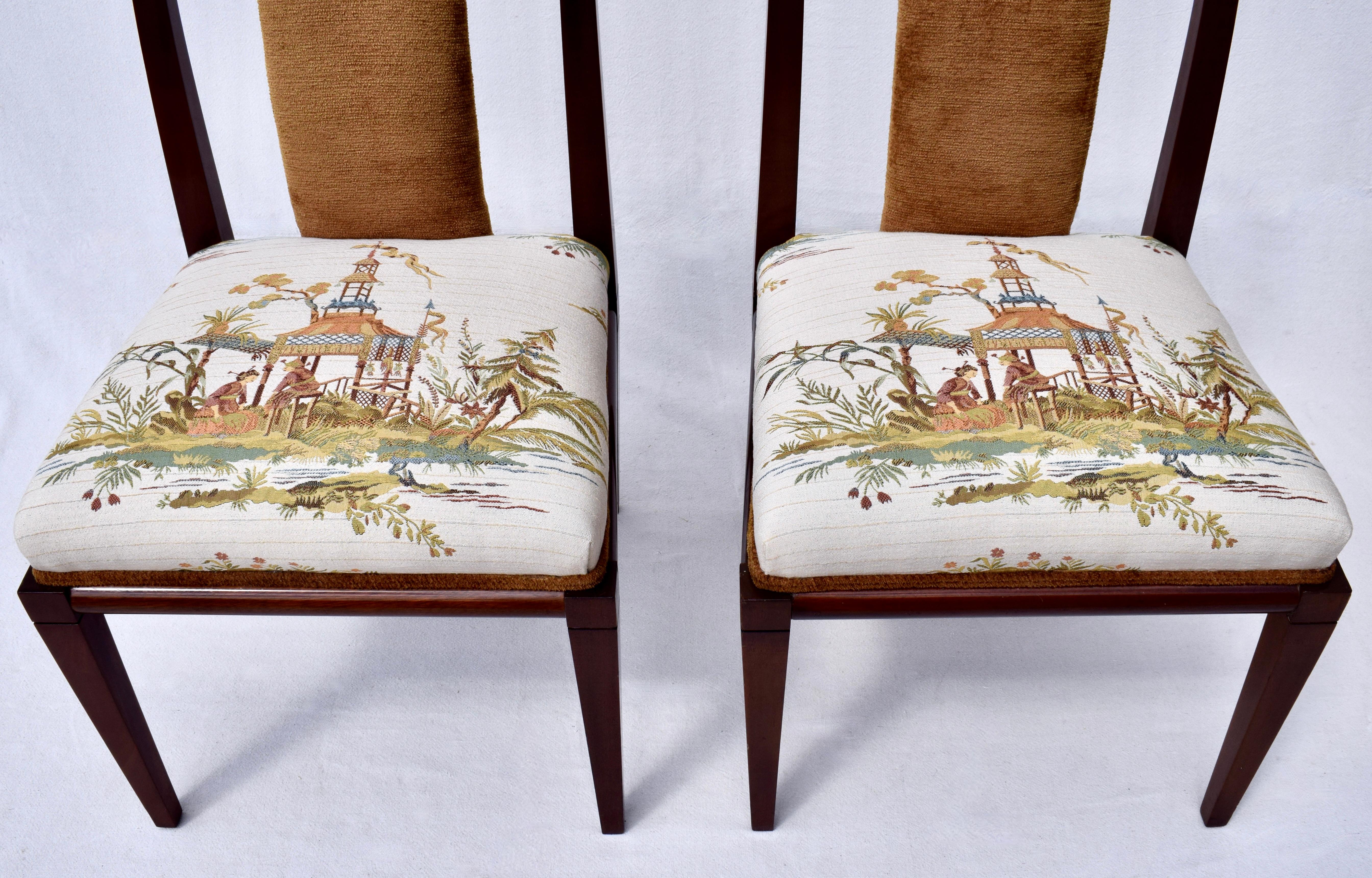 Upholstery 1950's Tommi Parzinger Dining Chairs in Brunschwig & Fils For Sale
