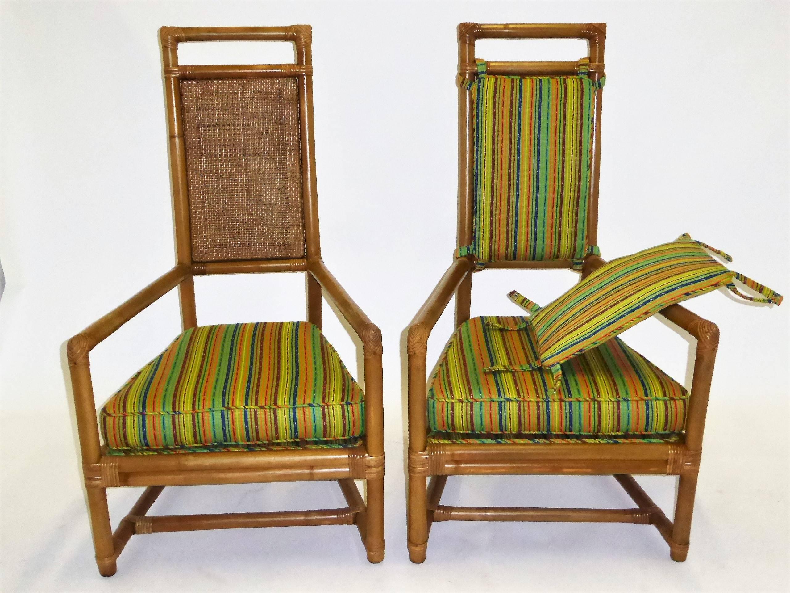 American 1950s Henry Olko Mid Century Rattan Throne Chairs for Willow and Reed