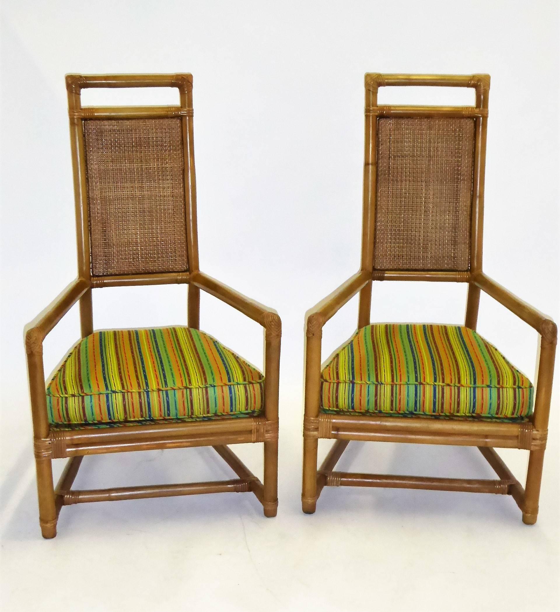 Cane 1950s Henry Olko Mid Century Rattan Throne Chairs for Willow and Reed