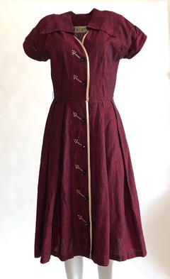1950s Toni Todd Original Red and Black Shirt Dress with Arrow Novelty Buttons