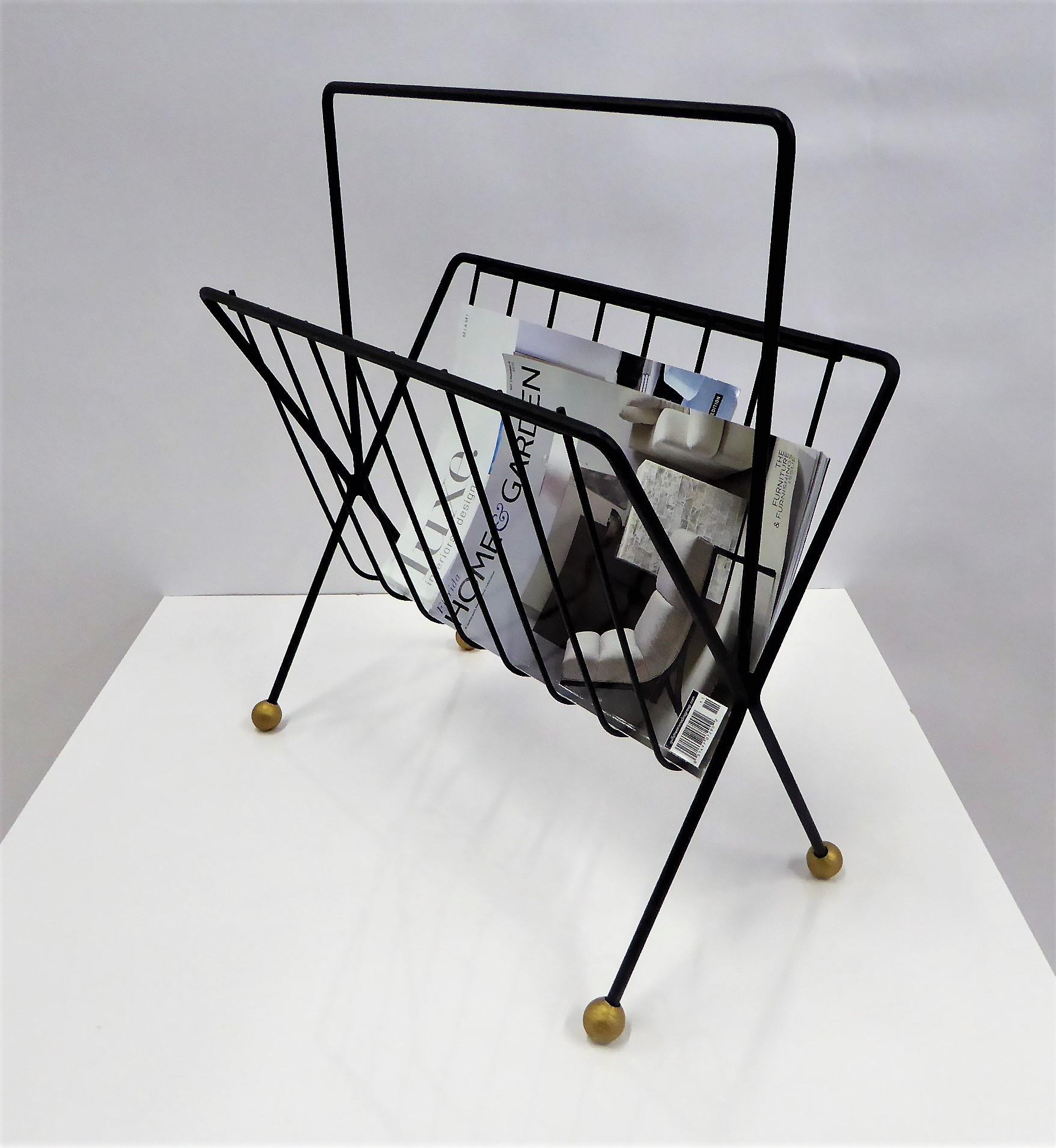 Gilt 1950s Tony Paul Steel Wire Magazine Rack
