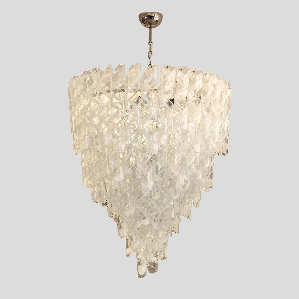 1950s Torciglione blown Murano glass clear and white components ceiling light    In Good Condition For Sale In London, GB