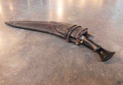 1950s Traditional Knife with Leather Sheath and Carved Wooden Handle