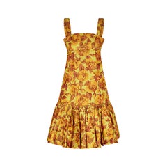 Traina-Norrell 1950 - Robe en taffetas de soie jaune imprimée de roses
