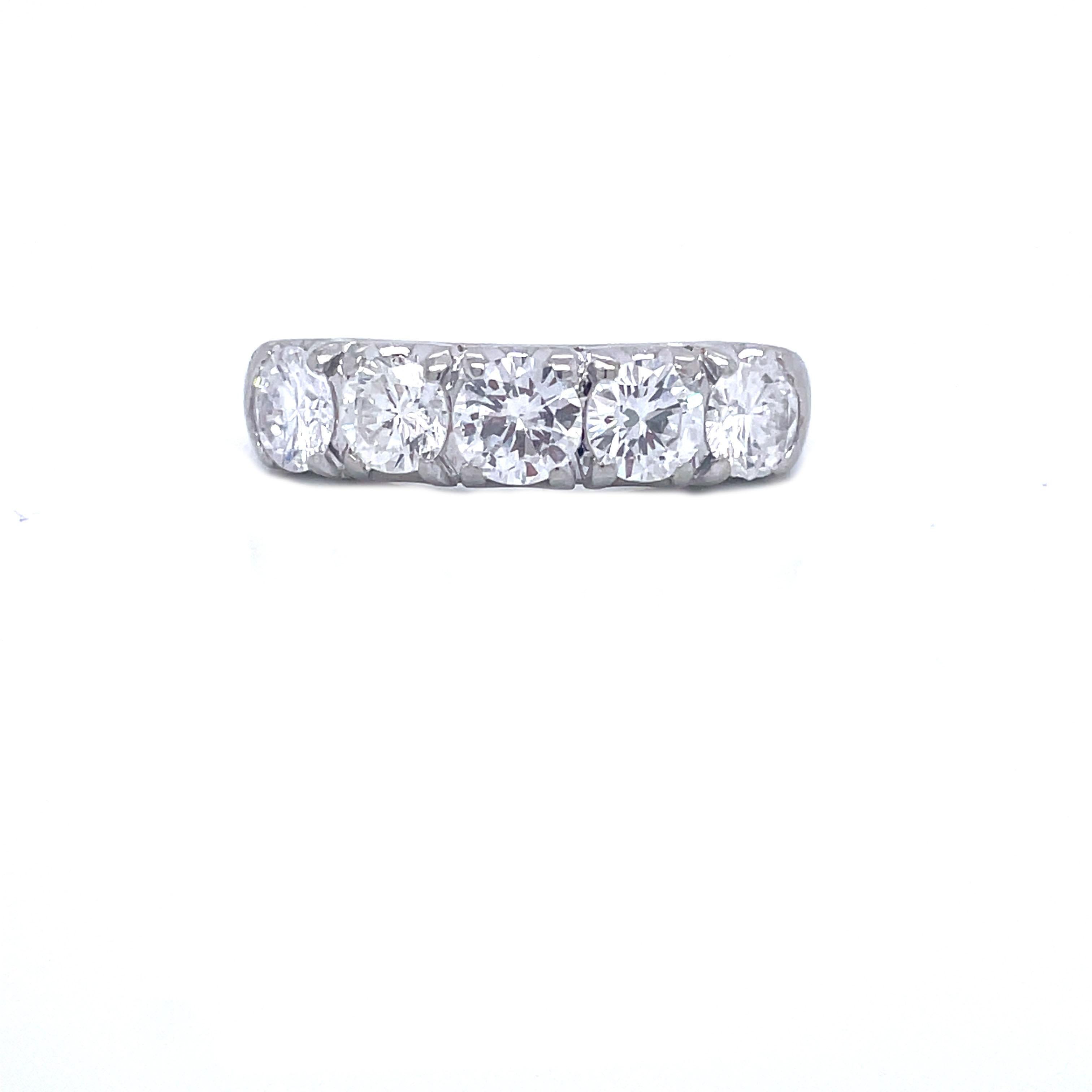 1950s Traub Manufacturing Orange Blossom Five Stone Diamond White Gold Ring 6