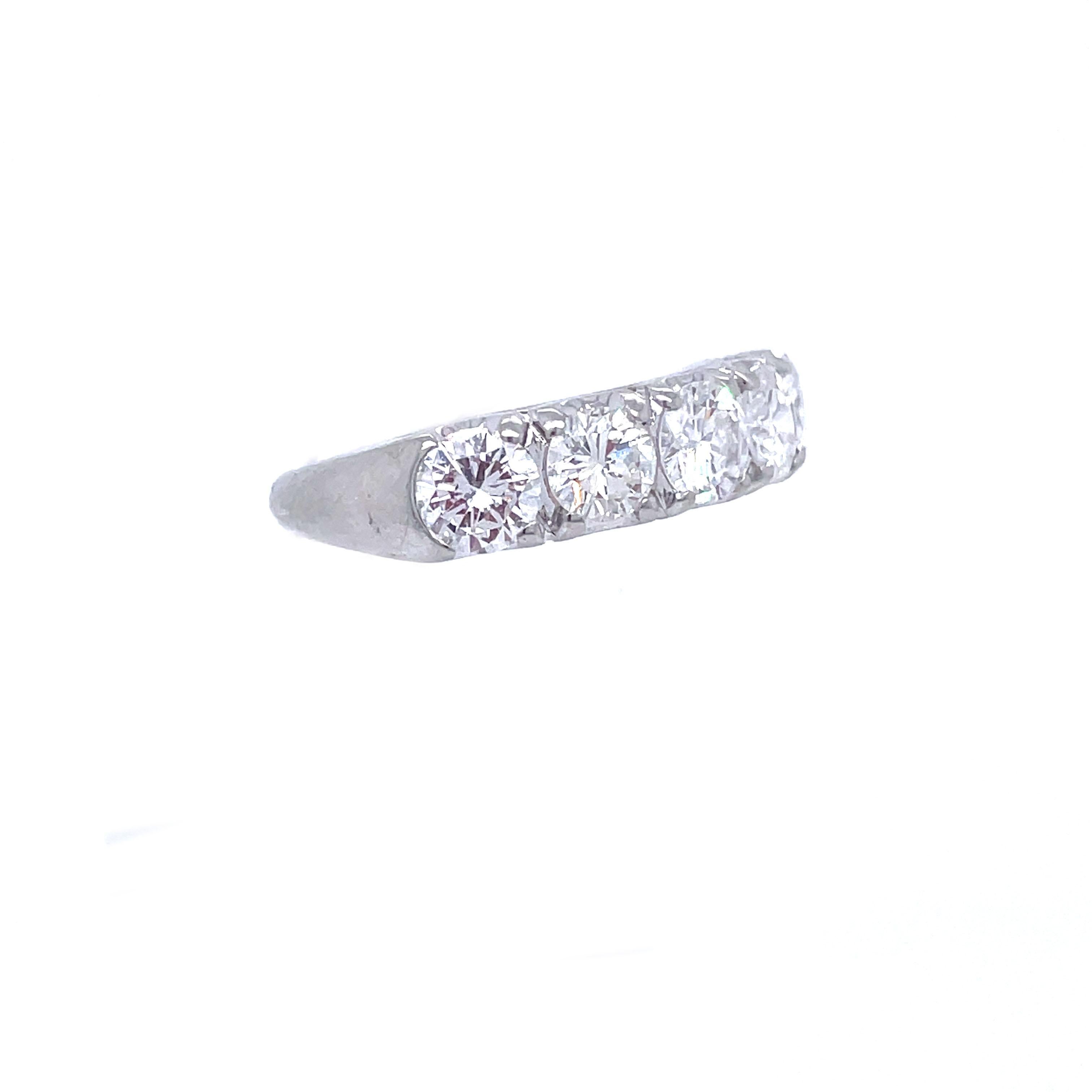 Round Cut 1950s Traub Manufacturing Orange Blossom Five Stone Diamond White Gold Ring 