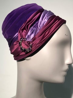1950s Tri-Color Purple Burgundy and Rhinstone Turban-Styled Evening Hat