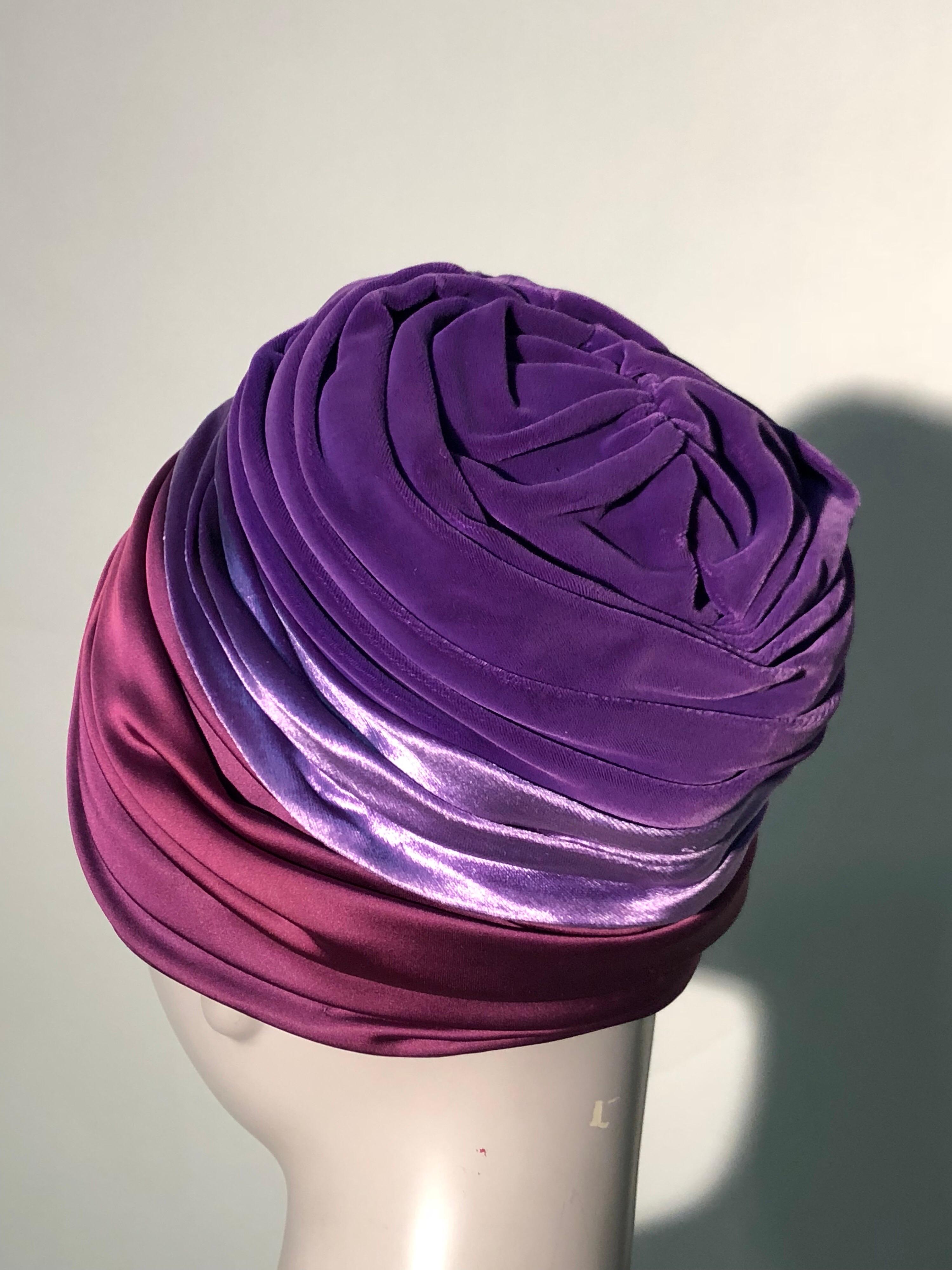 1950s Tri-Color Purple Burgundy and Rhinstone Turban-Styled Evening Hat In Excellent Condition For Sale In Gresham, OR