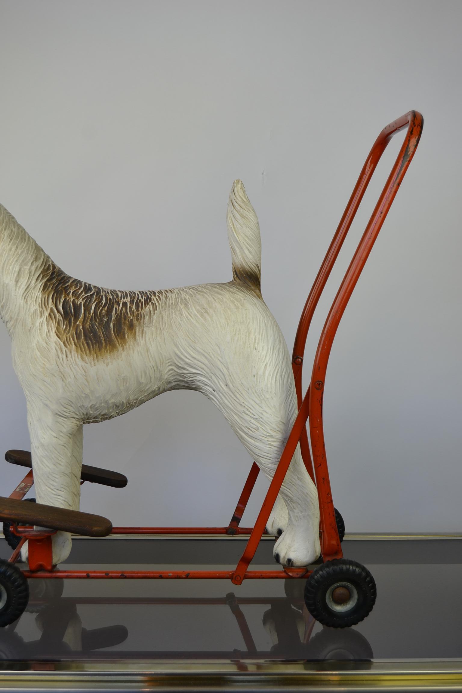 Metal 1950s Triang Push Along Toy with Fox Terrier Dog