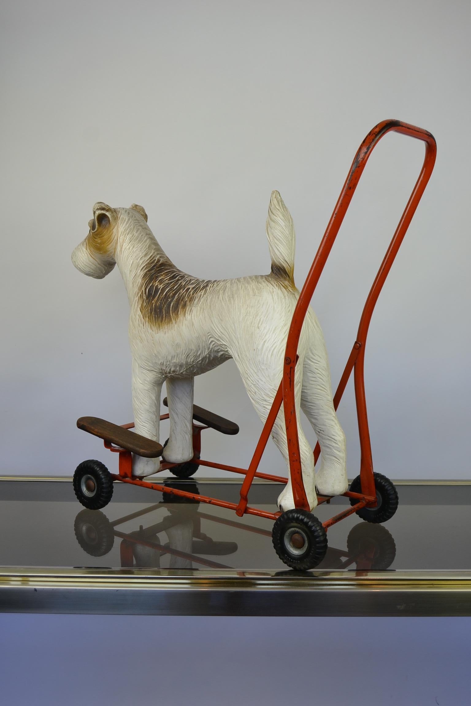 1950s Triang Push Along Toy with Fox Terrier Dog 1