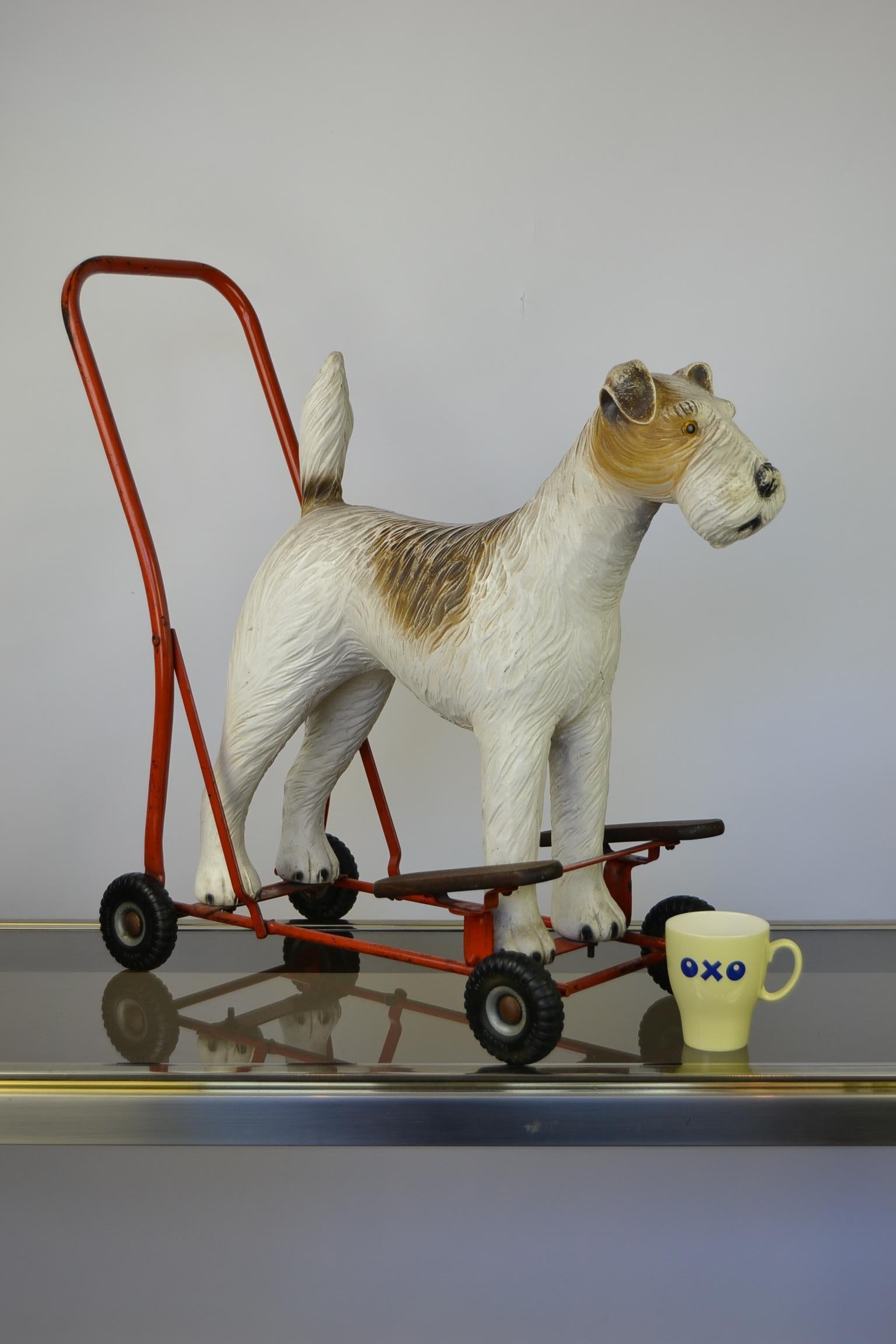 1950s Triang Push Along Toy with Fox Terrier Dog 7