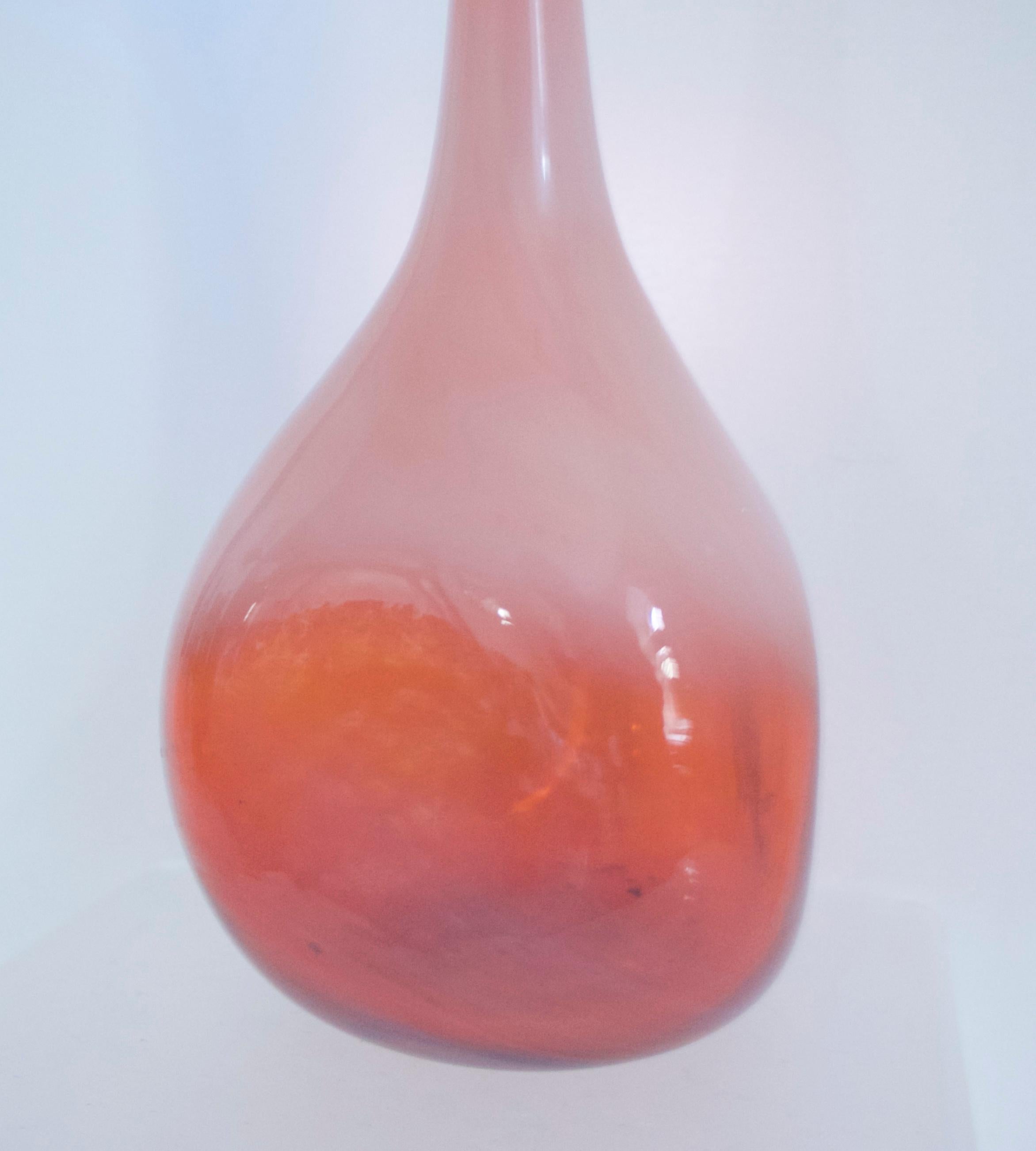 Czech 1950s Triangular Based Bottle Fine Blown Attenuated Orange/White Josef Hospodka  For Sale