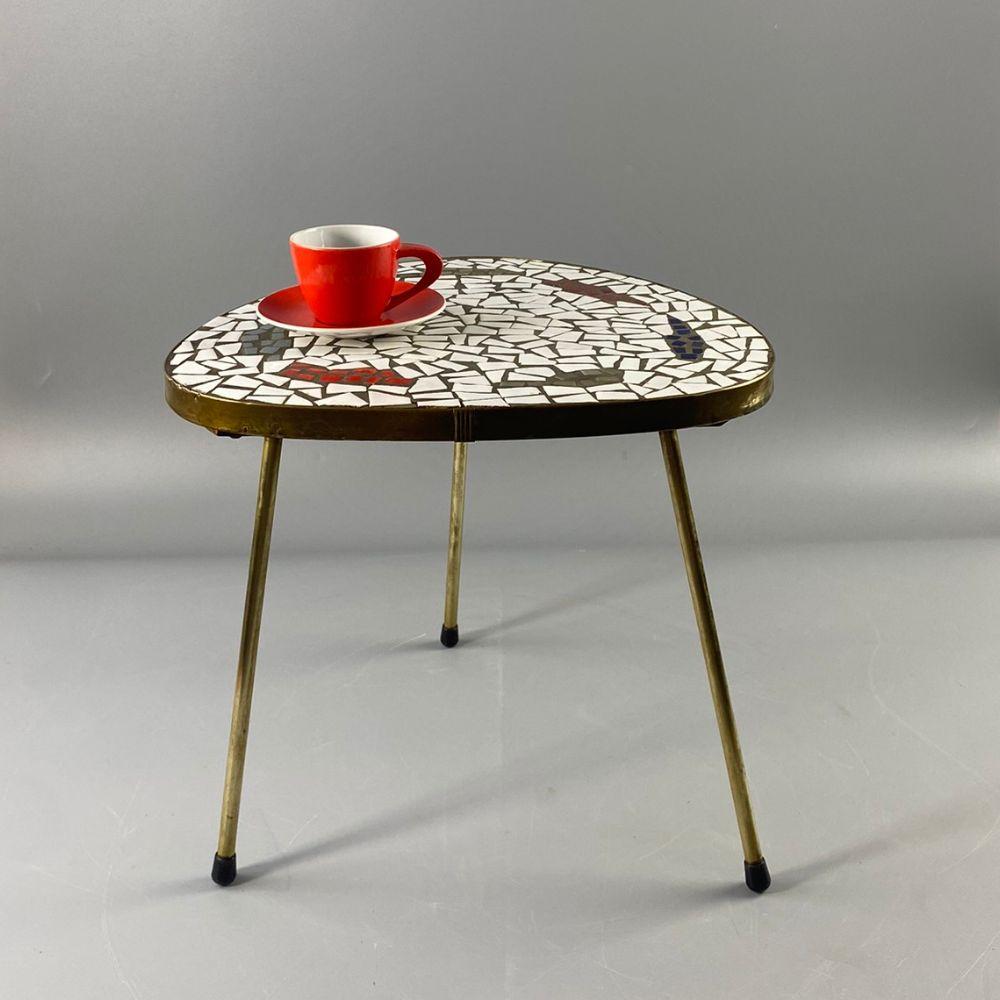 Mid-20th Century 1950s Triangular Mosaic - Copper Table with 3 Legs - Hand made mozaic For Sale