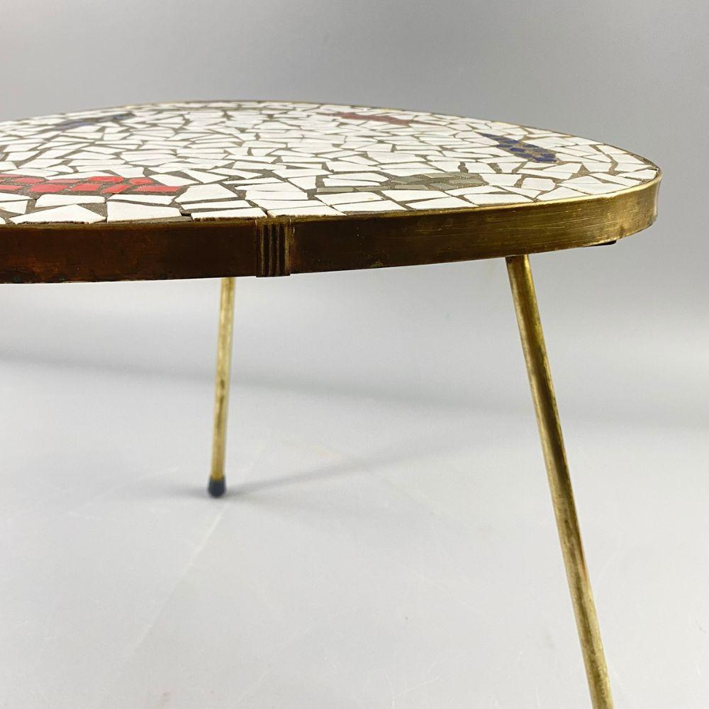 1950s Triangular Mosaic - Copper Table with 3 Legs - Hand made mozaic For Sale 3