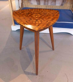 1950s Triangular Side Table with Geometric Marquetry in the Nordic Style