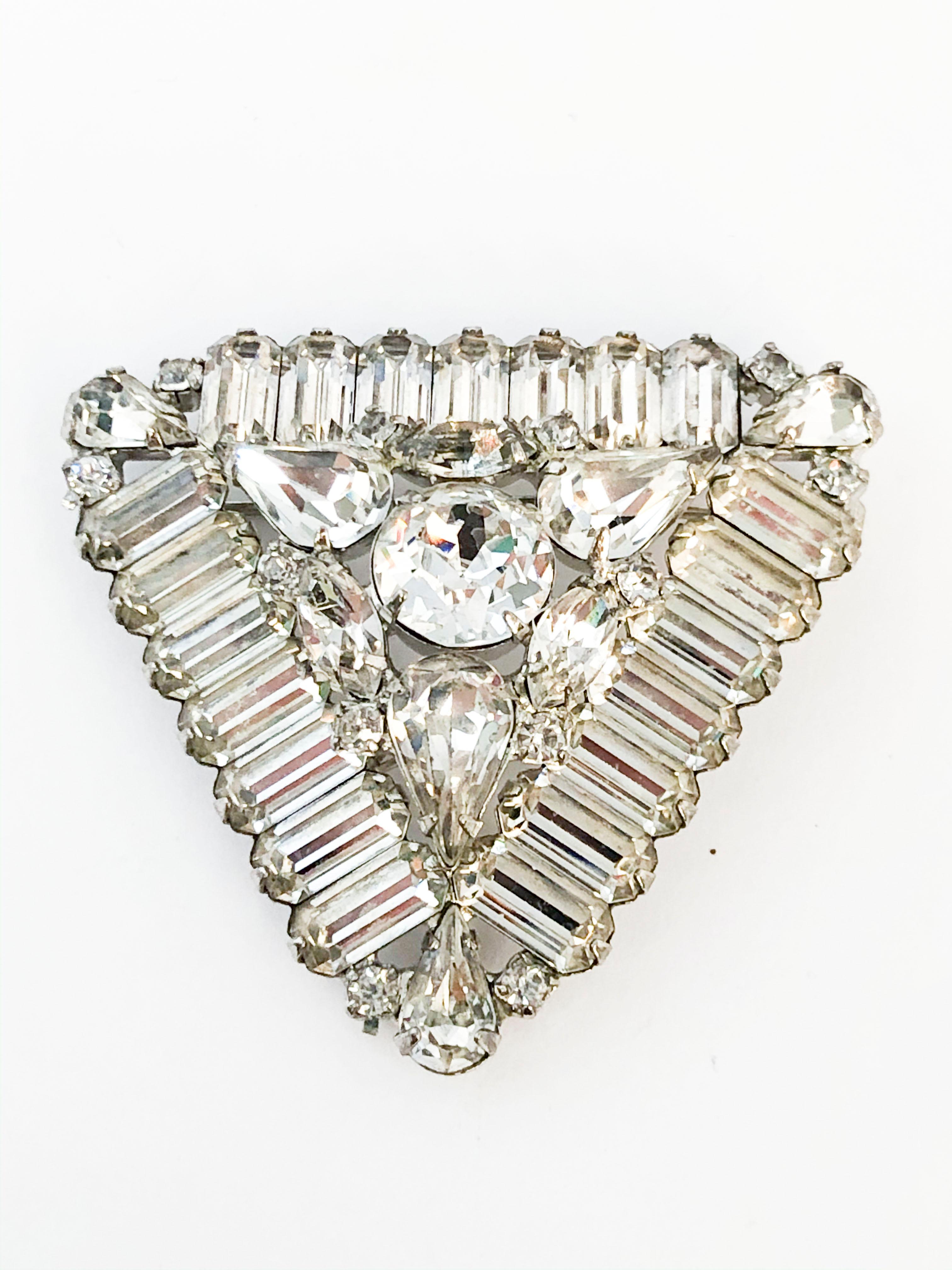 1950's Triangular Weiss Brooch with large clear rhinestones.