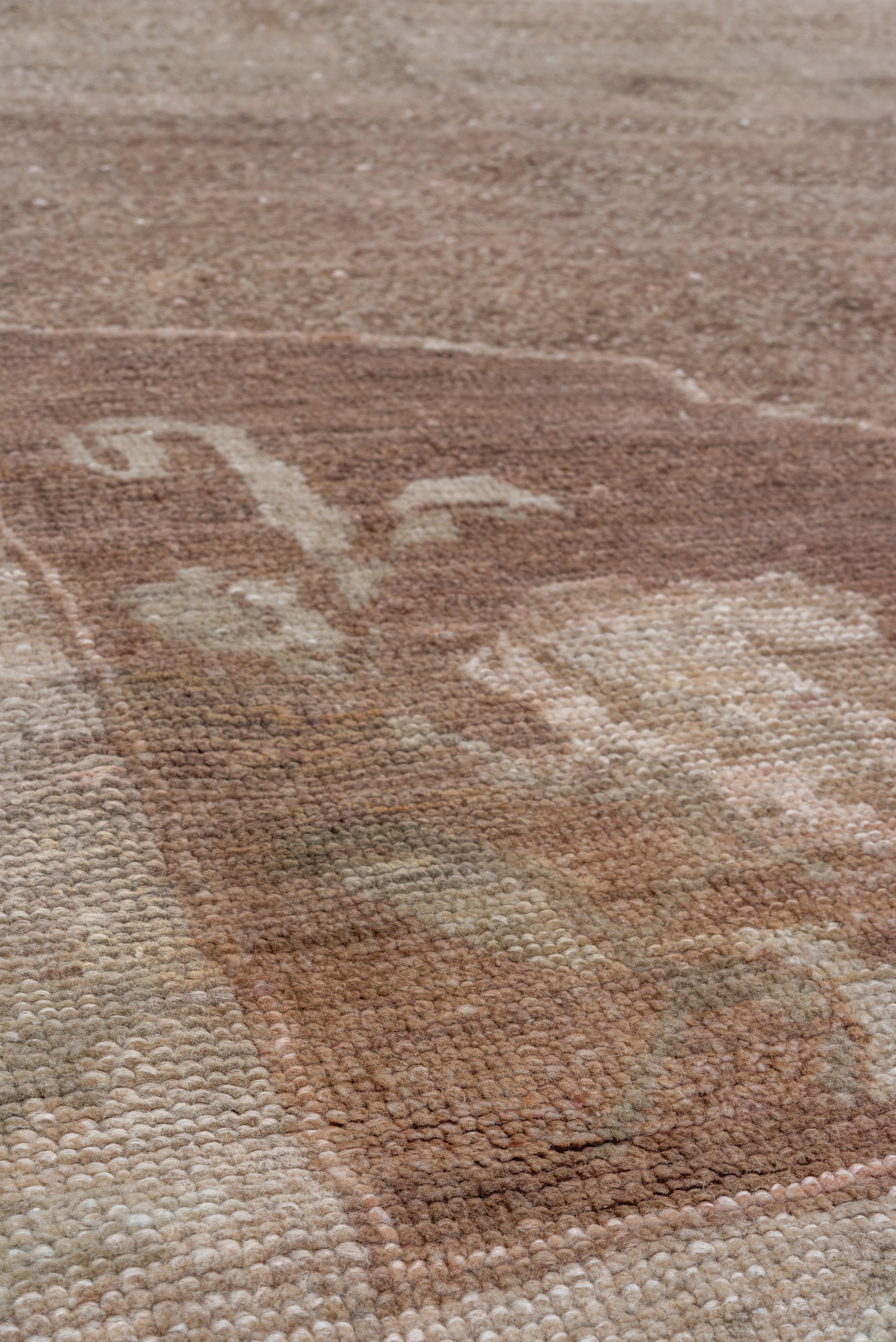 Hand-Knotted 1950s Tribal Turkish Kars Rug, Brown Field, Pink Accents For Sale