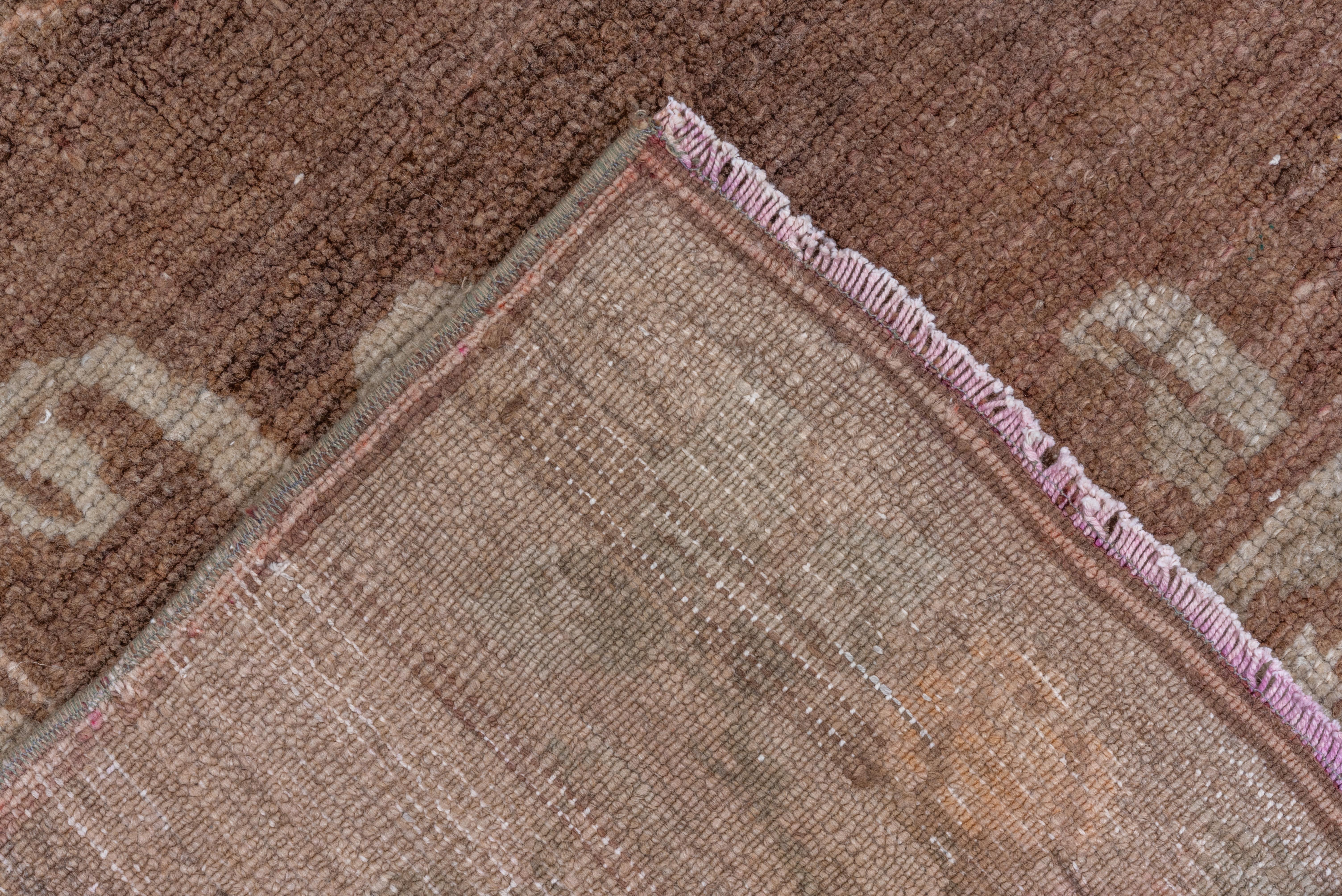 1950s Tribal Turkish Kars Rug, Brown Field, Pink Accents For Sale 2