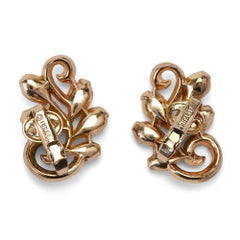 1950s Trifari Teardrop Gemstone and Gold Spiral Earrings