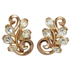 1950er Trifari Teardrop Edelstein und Gold Spirale Ohrringe