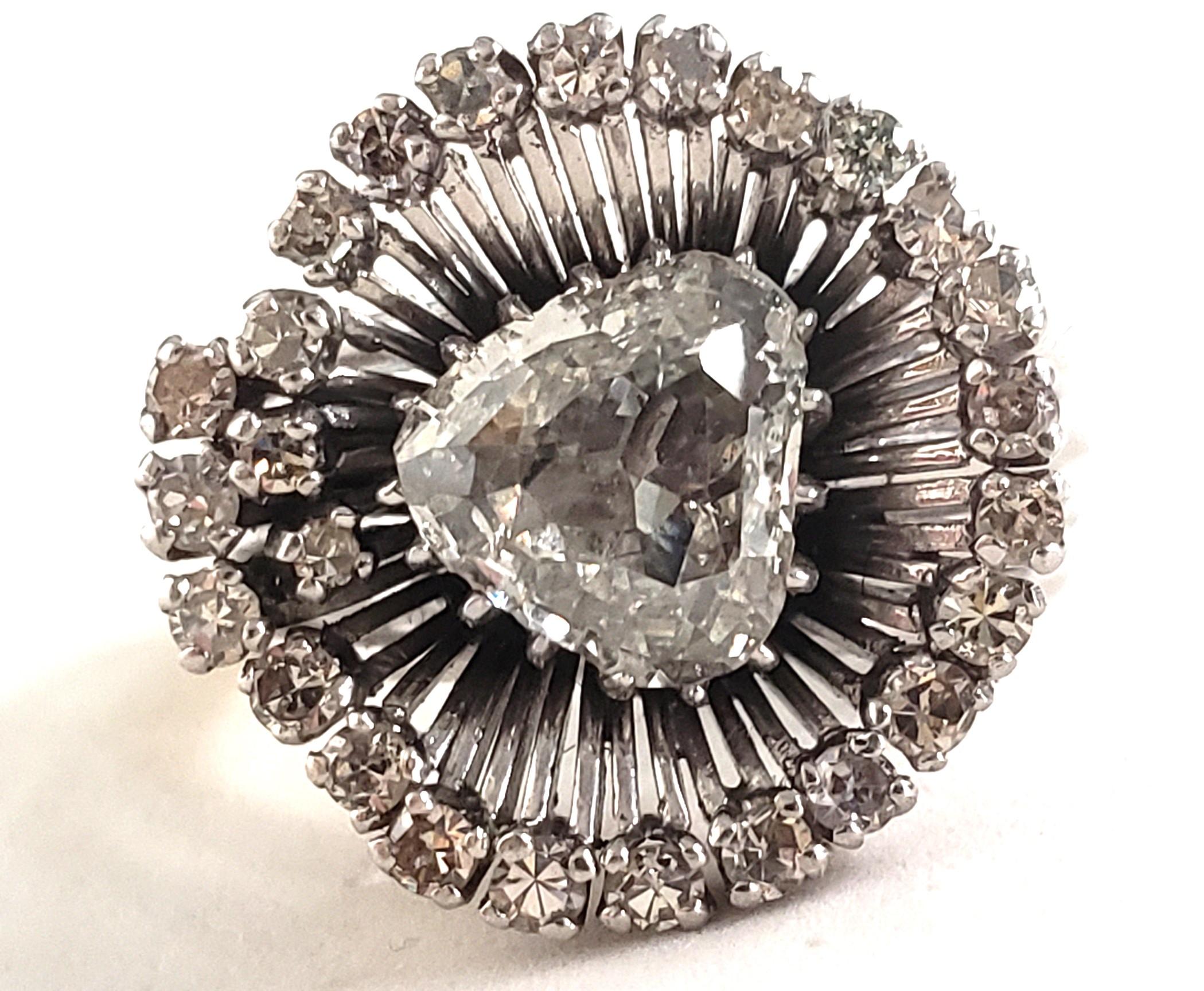 1950's Trillion diamond 1.50CT(Est.) cocktail ring Platinum/Gold/Palladium  For Sale 4
