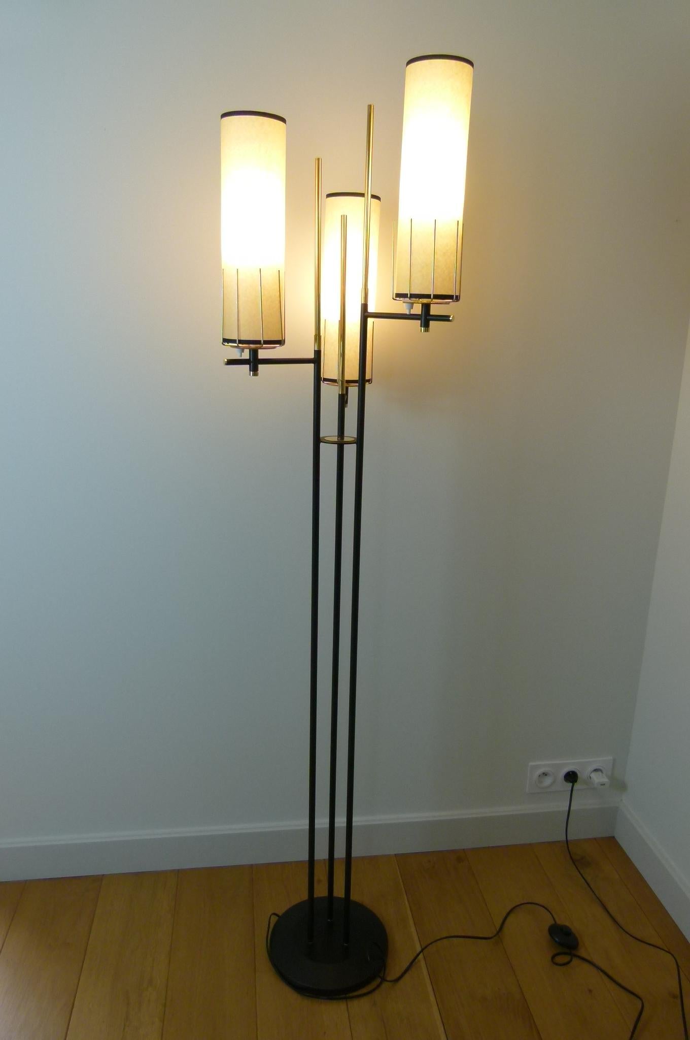 Mid-Century Modern 1950s Triple Light Floor Lamp by Maison Arlus
