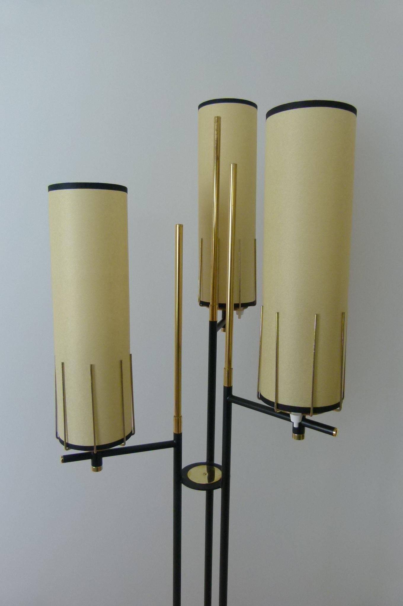 European 1950s Triple Light Floor Lamp by Maison Arlus