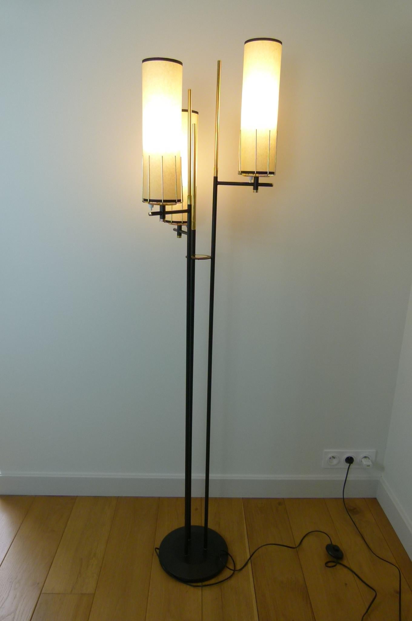 Brass 1950s Triple Light Floor Lamp by Maison Arlus