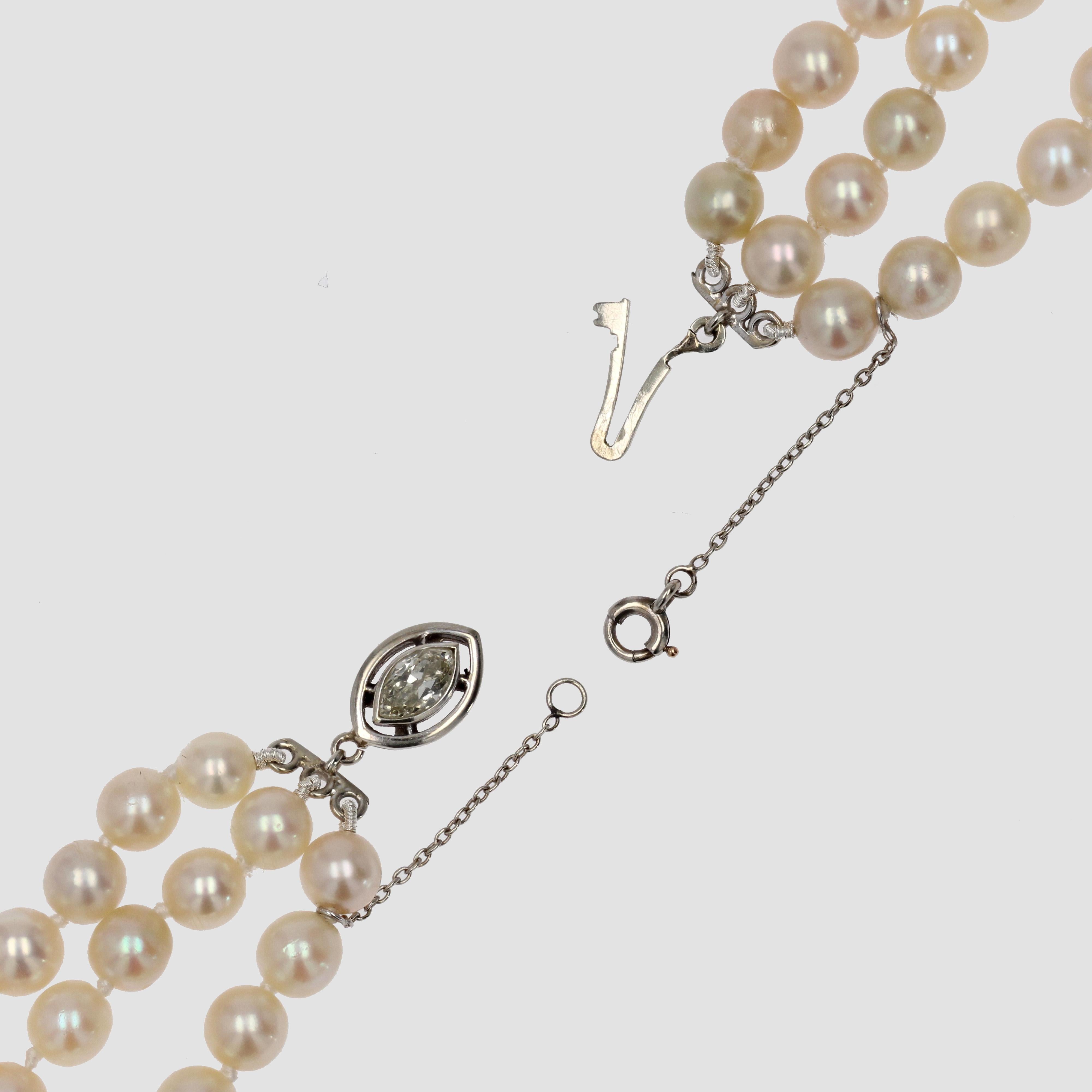 1950s Triple Strand Cultured Pearl Necklace For Sale 6