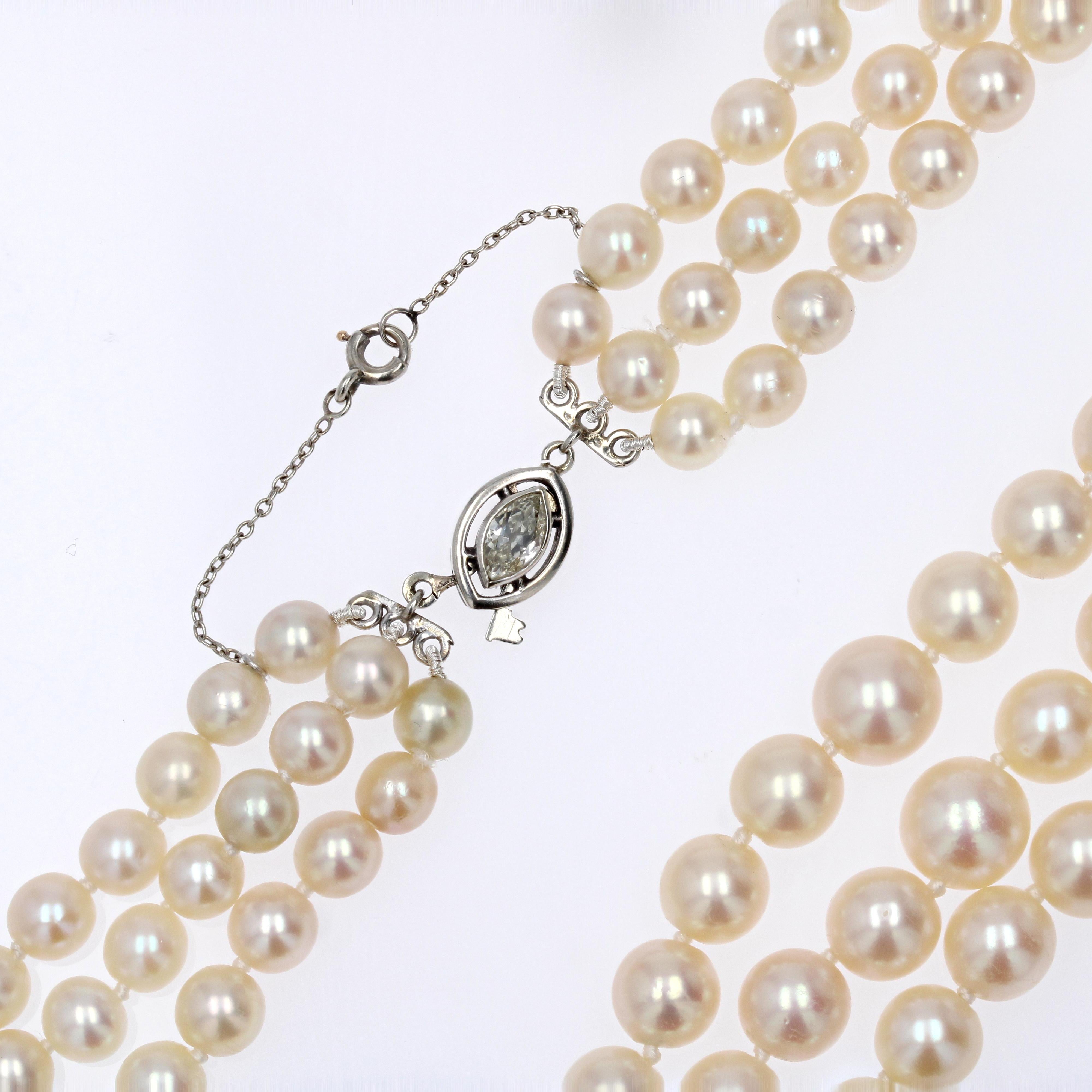1950s Triple Strand Cultured Pearl Necklace For Sale 7