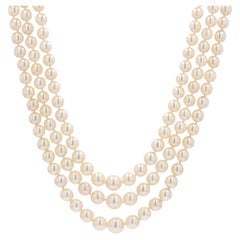 1950s Triple Strand Cultured Pearl Necklace